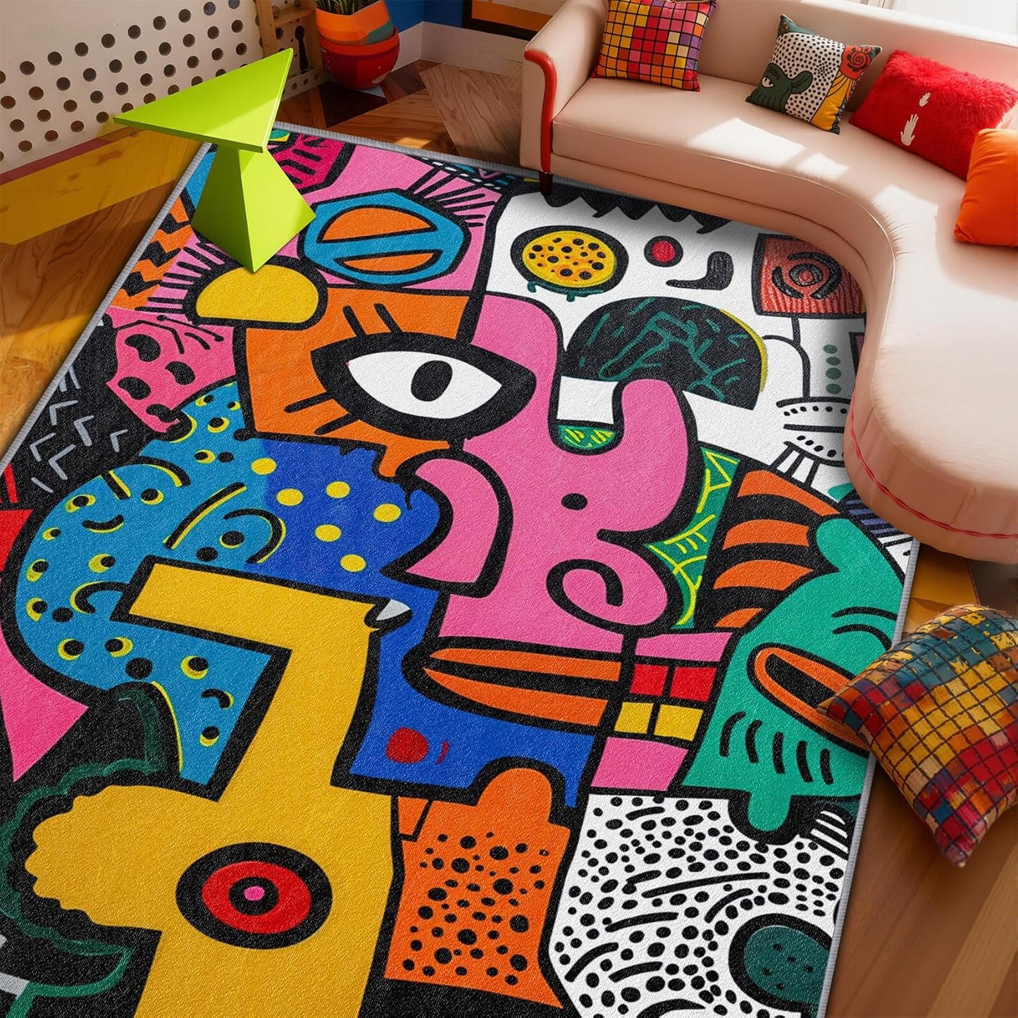 Abstract Rug 5x7-4x5 Rug - Abstract Rug - Colorful Pop Art Area Rug - Modern Geometric Graffiti Rugs - Multicolor Artistic Carpet - Home Decor