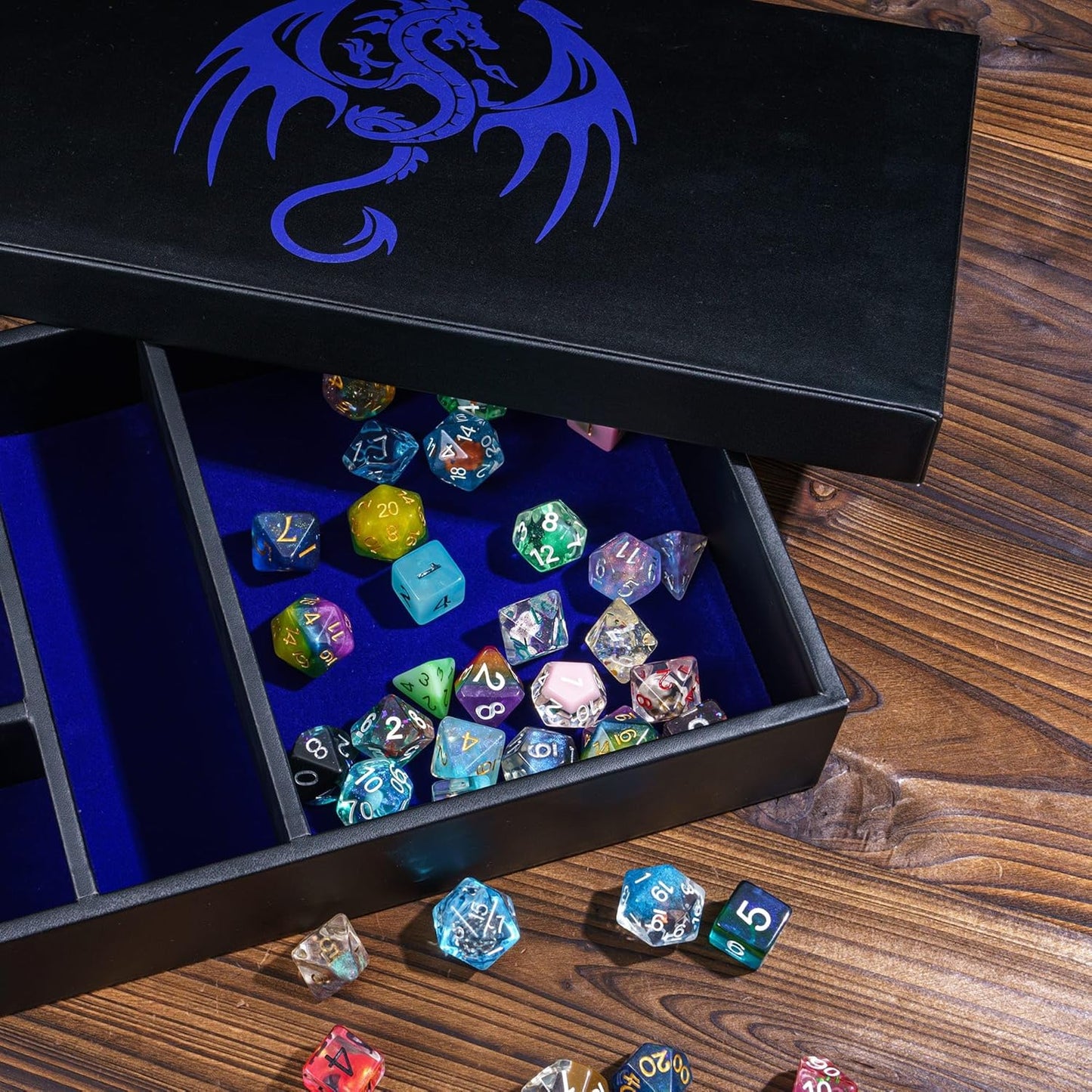 D&D Dice Storage Box 4 in 1 Portable Dice Case, RPG DND Rolling Tray Leather Box for Role Playing Games and Other Tabletop Game