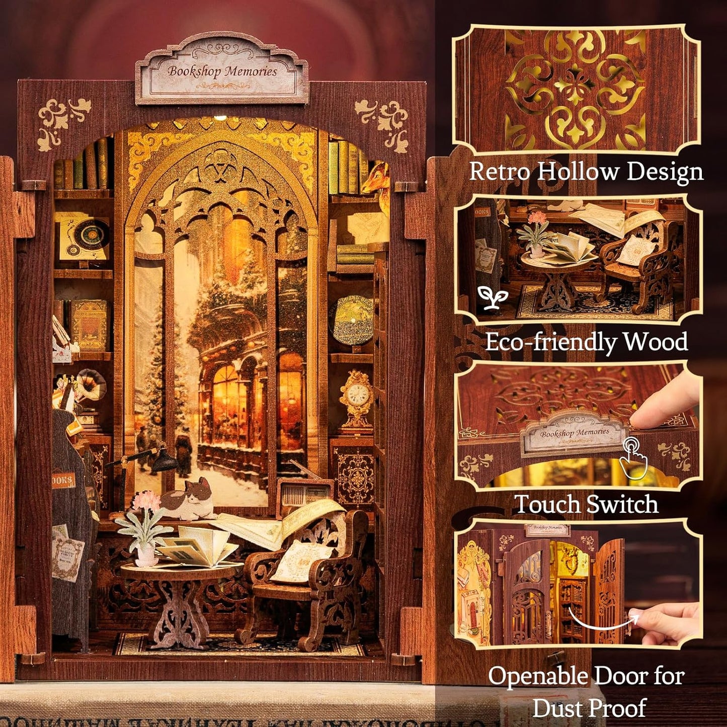 CUTEBEE Book Nook Kit - DIY Miniature House Kit for Adults and Teens, Dollhouse Booknook Tiny House Model Build Bookshelf Decor, Gifts for Family, Friends