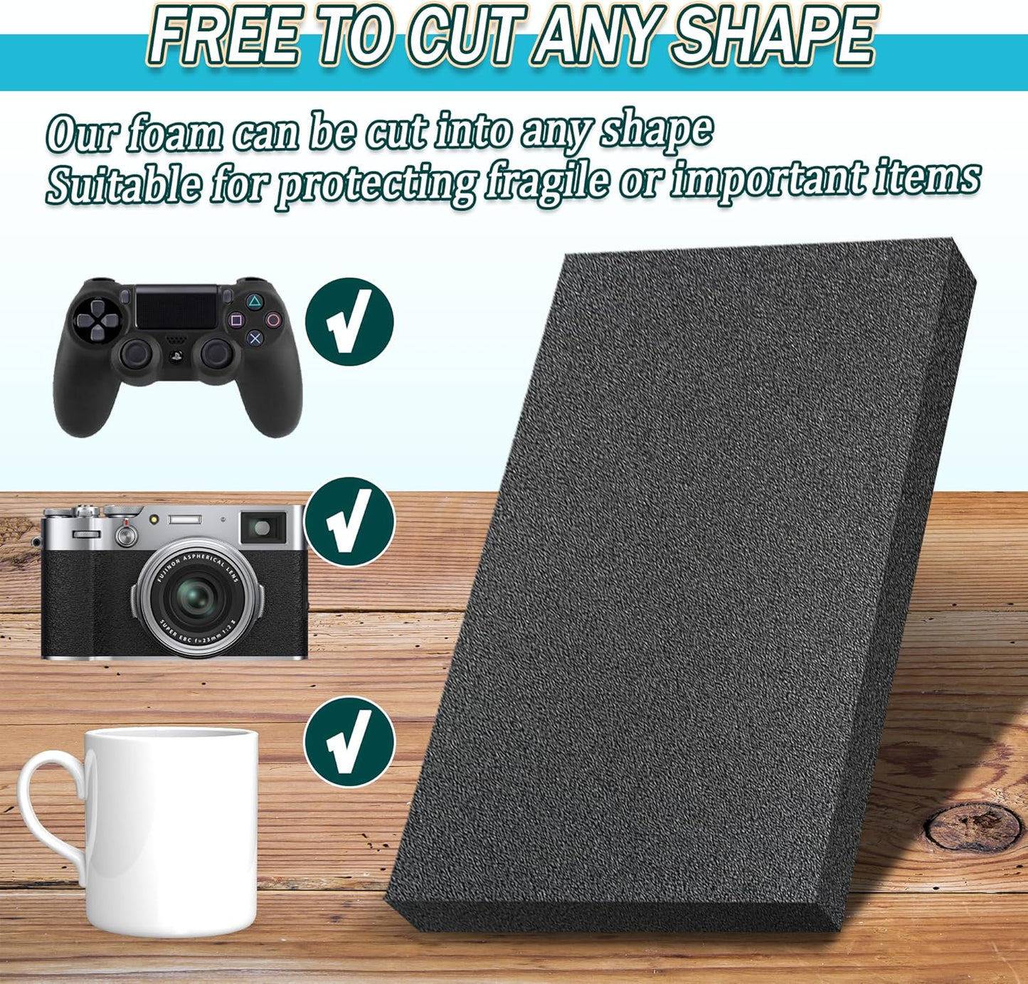 Black Packing Foam Sheets- 8PCS Cuttable Polyurethane Foam Pads Polyurethane Cushioning Inserts Black Foam Board for Packing Cases and Crafts- 16" X 12" X 1" (8)