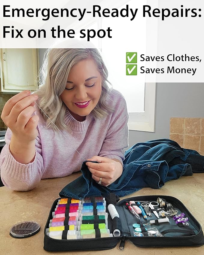 Easy-to-Use Pink Sewing Kit - Christmas Gifts for Girls, Teens, Moms & Kids - Beginner Hand Sewing Kit for Clothing Repairs. Includes 30 Needles, Thread, and All Essential Supplies for Small Fixes