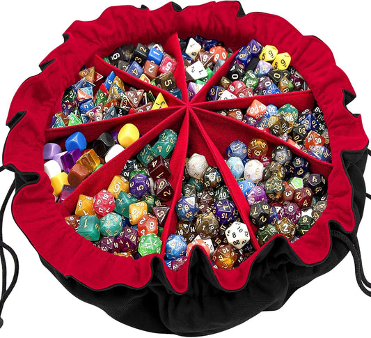 SIQUK Large Dice Bag with Pockets Drawstring Dice Bag DND Dice Storage Bag Big Capacity Dice Pouch for RPG MTG Table Games, Hold over 300 Dice (Black & Red)