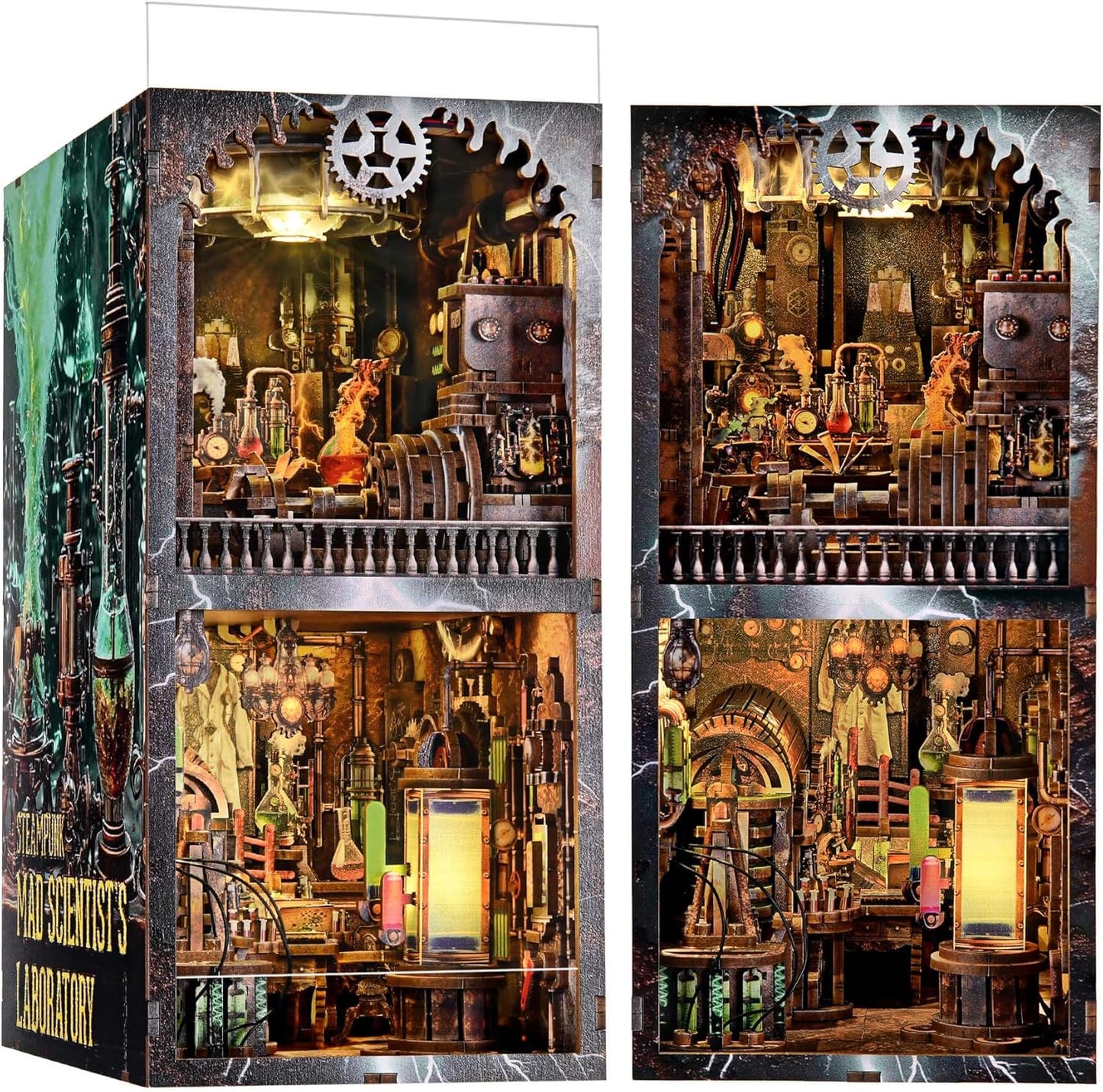 Book Nook Kit - DIY Miniature House Dollhouse Kit for Adults and Teens, Steampunk Booknook Tiny House Bookshelf Decor 3D Wooden Puzzle (Mad Scientist Lab)