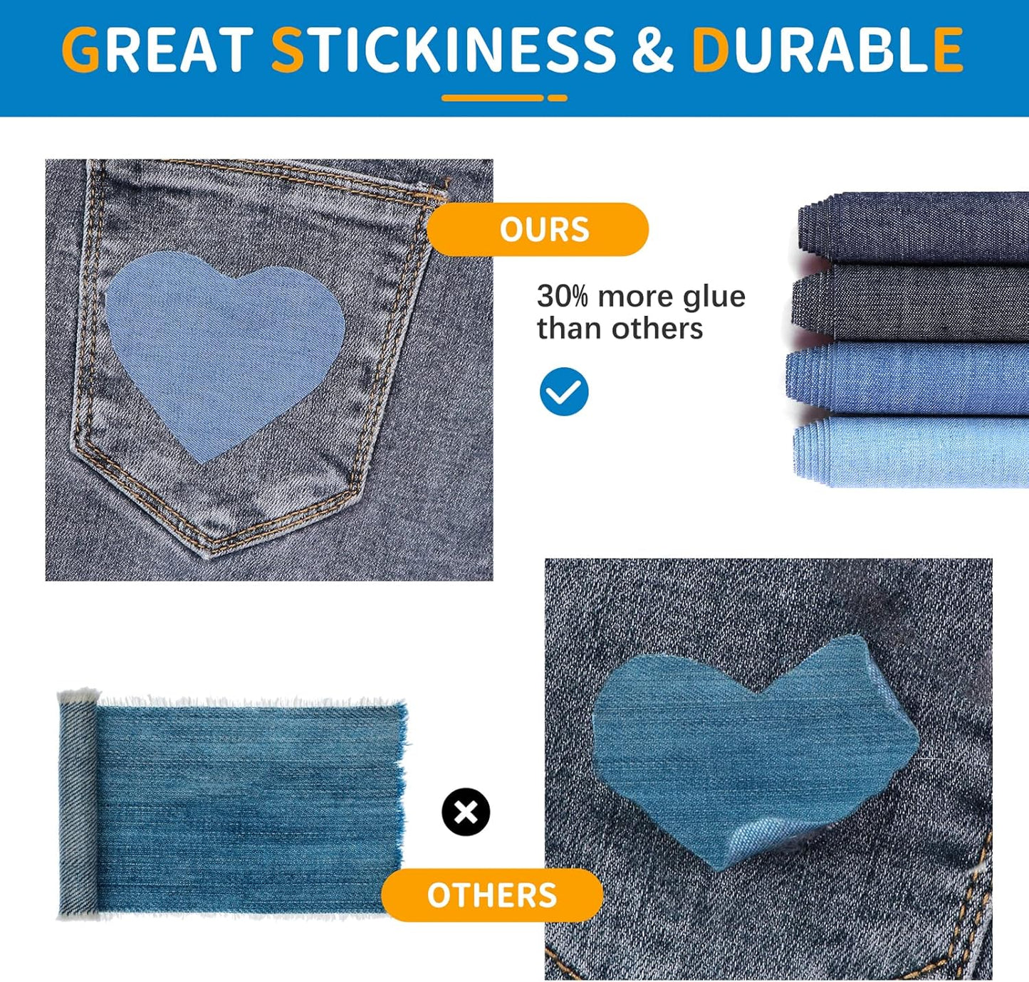 HTVRONT Iron on Patches for Clothing Repair 4 Rolls - Denim Patches for Jeans Kit 4" by 20", 4 Rolls of Iron On Denim Patches for Jeans Inside & Clothing Repair (Light Blue)