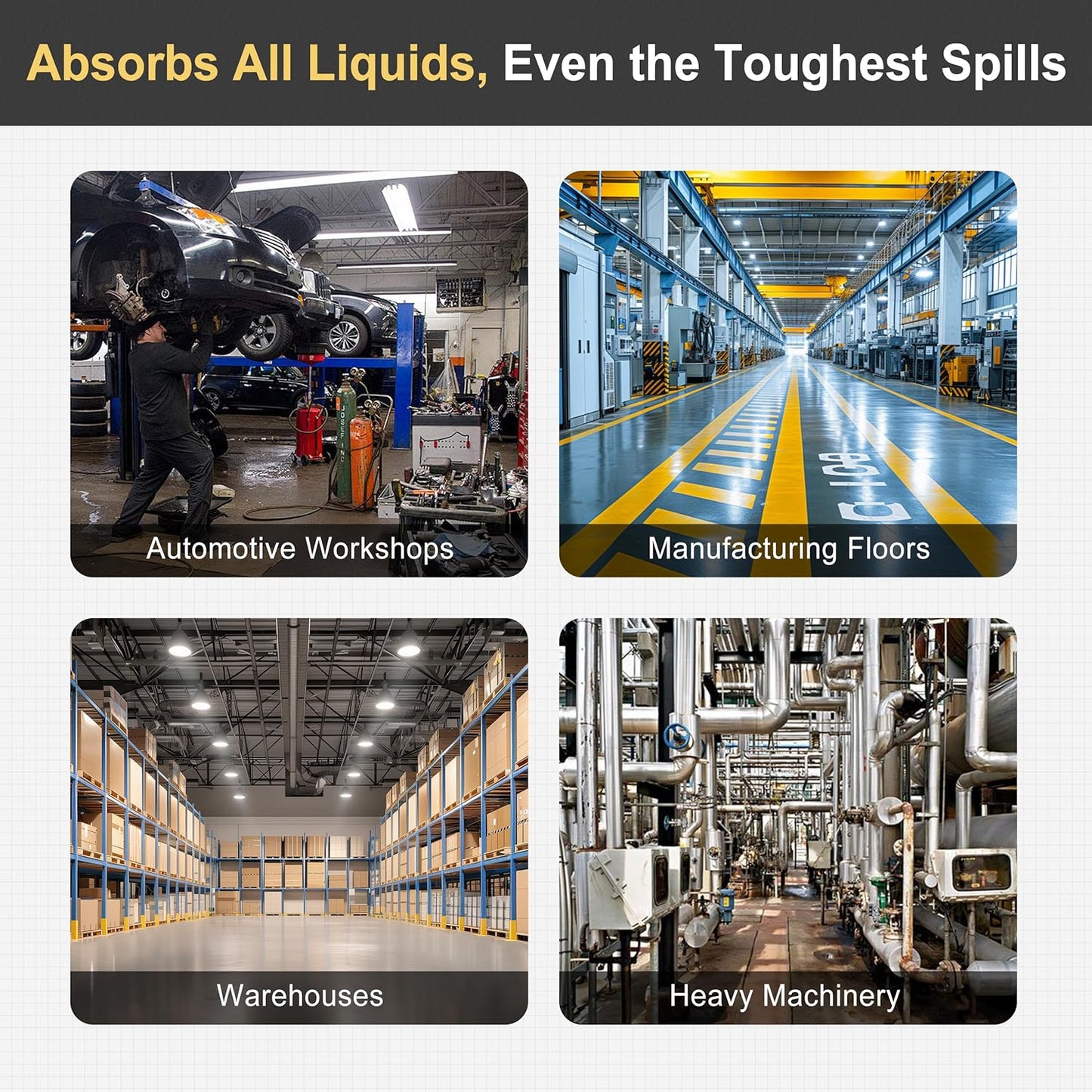 AAwipes Oil Absorbent Pads Mat Pre-Grade Universal Pads Absorbs All Liquids 3MM Thicker More Absorption for Garage, Car, Truck, Motorcycle - Grey 6 Pack 15" X 18" OG1518-6S