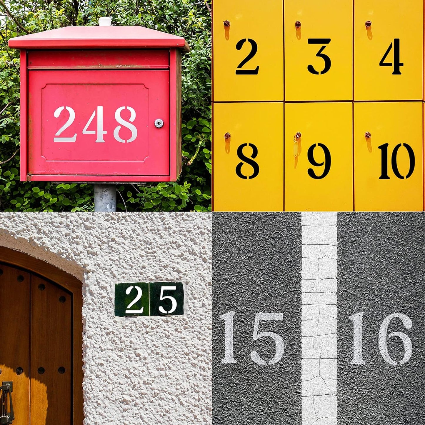 YEAJON 5 Inch Curb Stencil Kit 0-9 Address Number Stencils, 20Pcs Reusable 14 Mil Mylar Plastic Templates for Painting on Road, Wall, Wood, Mailbox