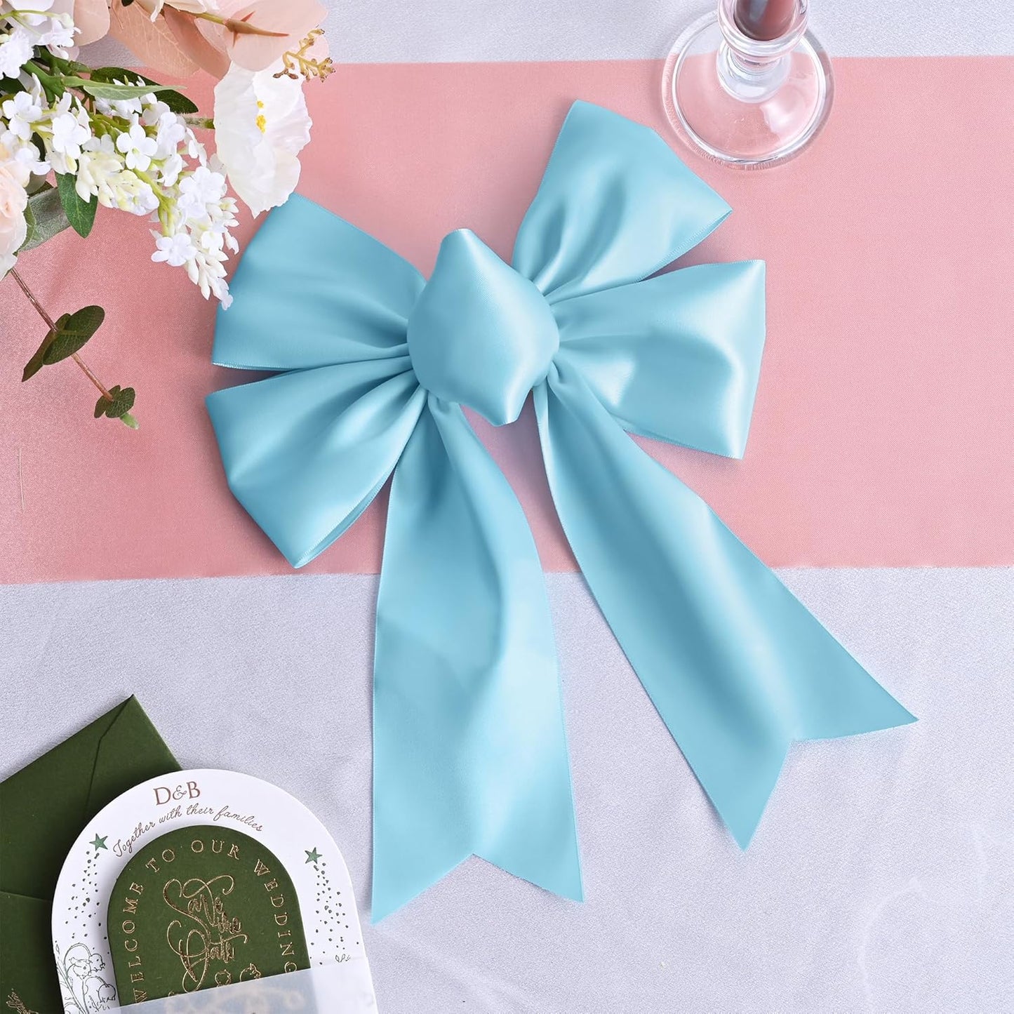 Blue Mist Satin Ribbon 3 Inch X 15 Yards Solid Color Double Faced Ribbons Perfect for Crafts Wedding Decor Bow Making Arts Sewing and More