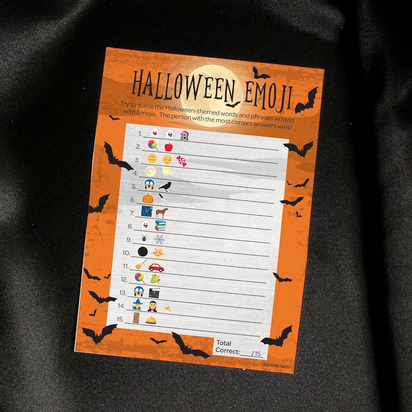 DISTINCTIVS Halloween Party Emoji Guessing Game - 25 Game Cards for Kids, Adults, Classrooms, and Fall Events