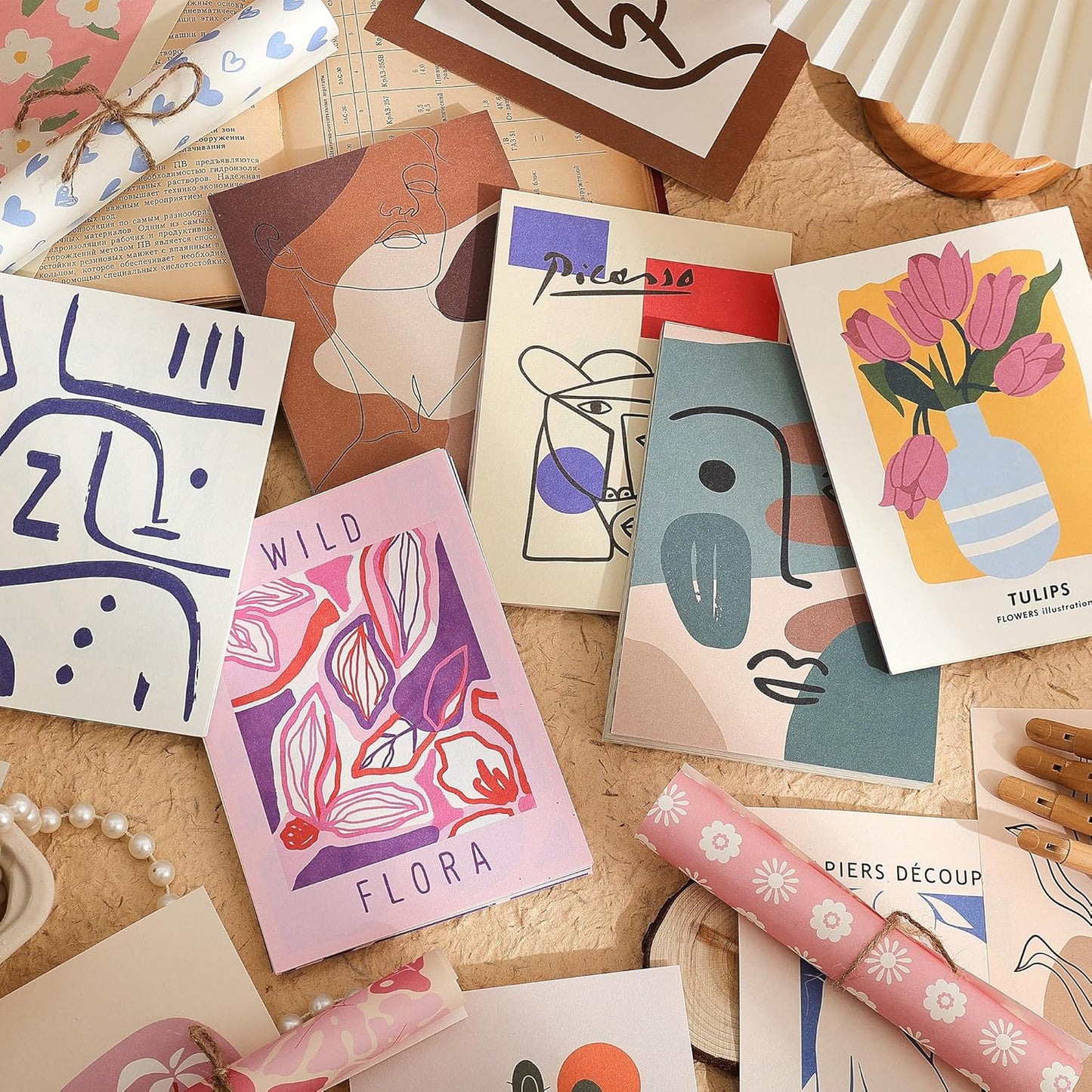 emmoolife 300 Sheets Aesthetic Scrapbook Paper, Retro Boho Pastel Wall Collage Scrapbooking Supplies Craft Decorative Papers Abstract Art Hippie Pattern Room Fashion Decor Paper for Card Making Gift