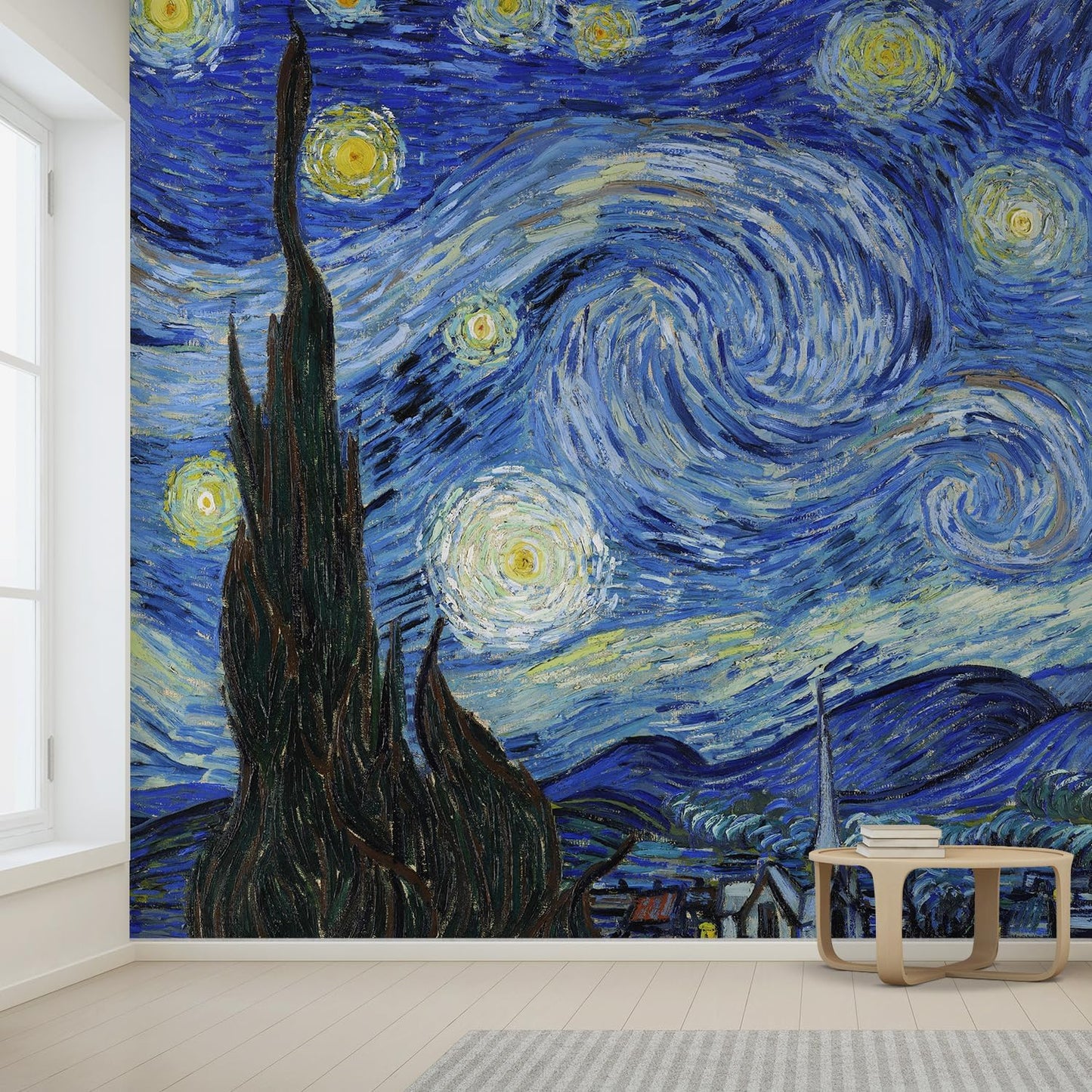 wall26 Wall Sticker/Wall Mural Starry Night by Vincent Van Gogh Dutch Impressionism, Not Peel and Stick, Non-Woven Wallpaper Decorative for Bedroom, Living Room, Office - 120x168 inches