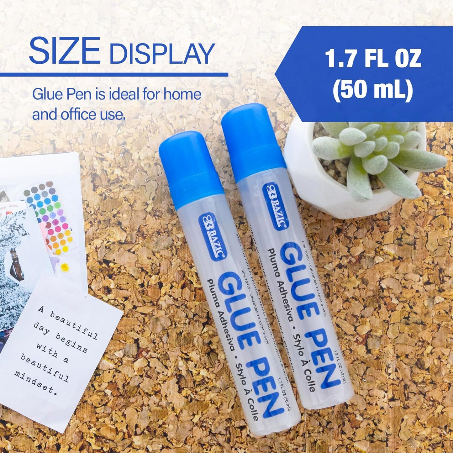 BAZIC Products Washable Glue Pen 1.7 Oz. (50 mL), Liquid Clear Glues Bond Adhesive for Art Crafts Project at School Home Office (2/Pack), 1-Pack