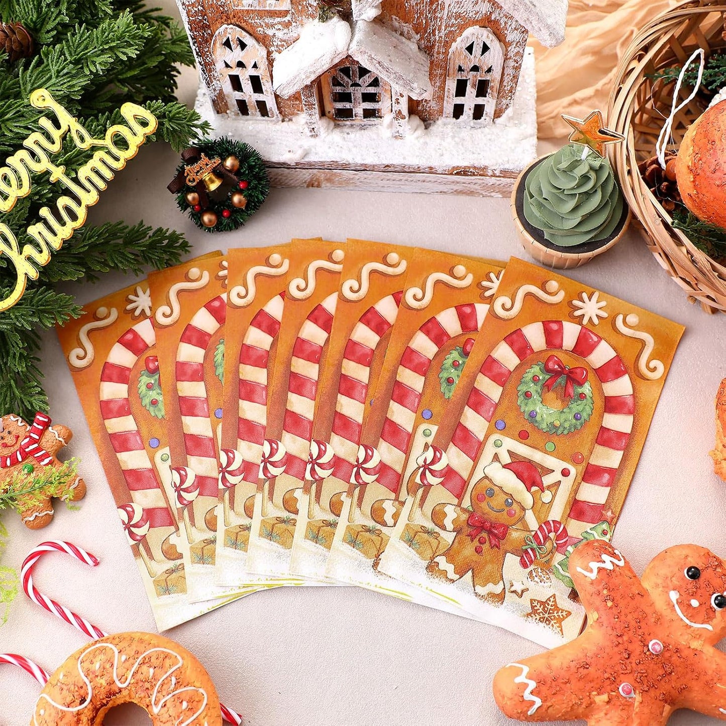 100 Pcs Christmas Guest Napkins 2 Ply Gingerbread Man Disposable Paper Napkins for Decoupage Xmas Tree Decorative Gingerbread Man Christmas Cocktail Guest Hand Towel for Party Table Dinner Bathroom