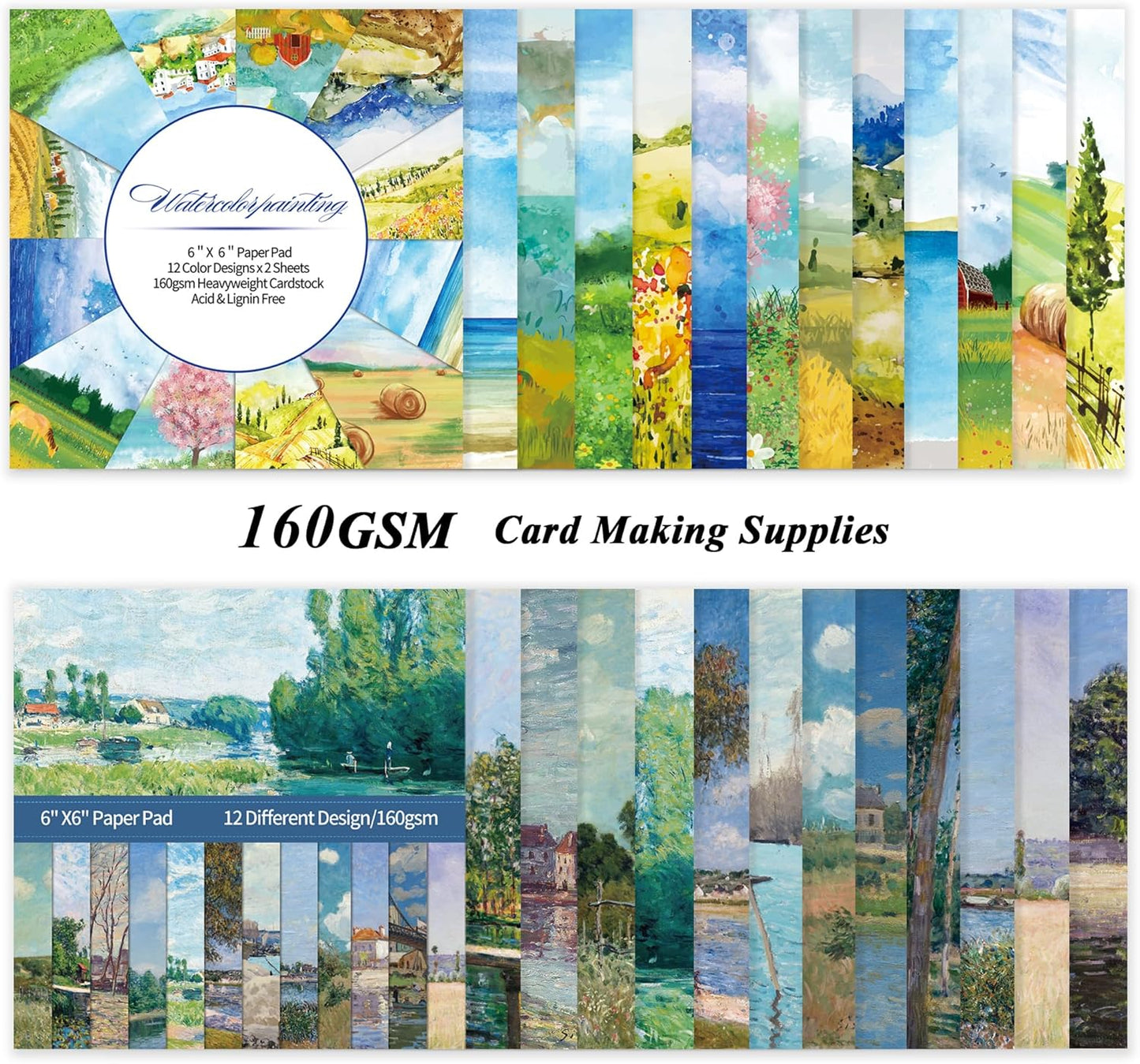 48 Sheets 24 Designs Scrapbook Paper Pad, 6"×6" Single-Sided Decopodge Craft Cardstock Paper, Scrapbooking DIY Decorative Background Cardmaking Supplies.Paintings&Landscape