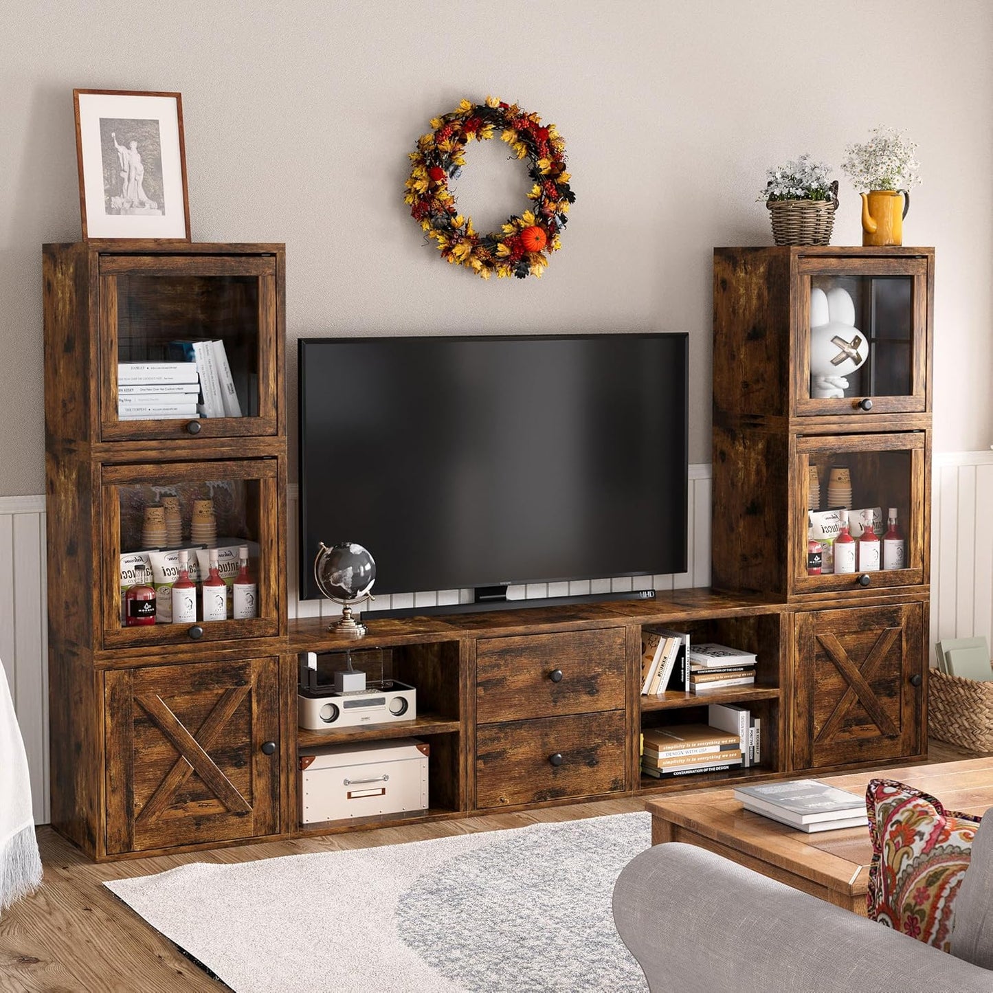 FUSUNBAO Magic DIY Cube Storage Organizer Stackable Cubes for Home Books Clothes Toy-Modular Cubby Storage System-Office Cubical-Bookcase Closet (Antique Brown, General Cube)