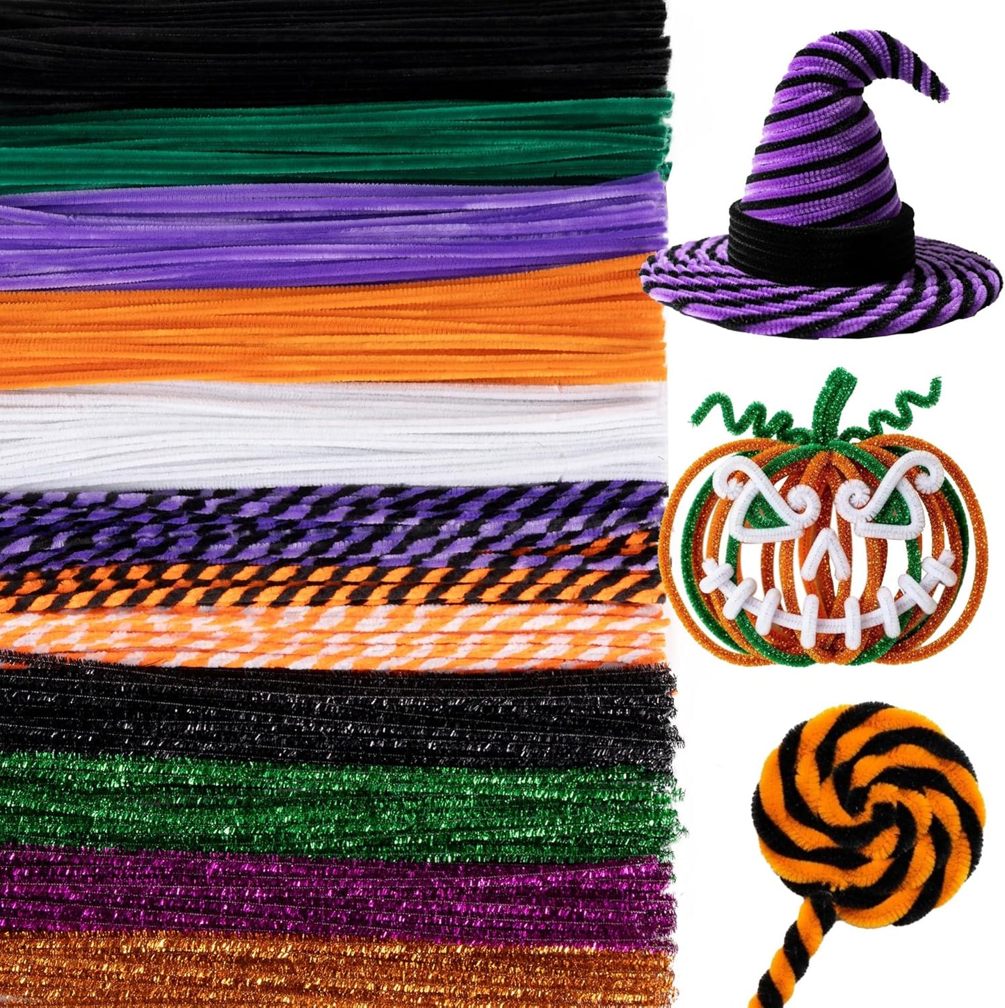 Caydo 500 Pieces Halloween Twist Pipe Cleaners with 100pcs Eyes, Chenille Stems, Pipe Cleaner Crafts for DIY Art and Craft Projects Creative Gift Party Decorations