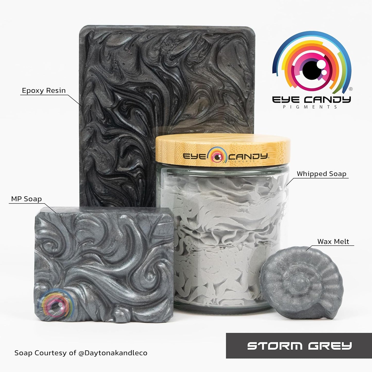 Eye Candy Pigments Premium Grey Mica Powder - Storm Grey (50gr) - for Epoxy, Resin, Soap, Paint, Woodworking, Acrylic Pouring, Bath Bombs, Fishing Lures - DIY Arts and Crafts Additive