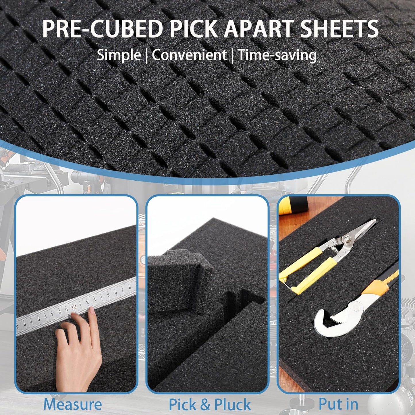 Coengwui Pick and Pluck Foam Inserts, Pre-cubed Pick Apart Sheets for Crafts Toolbox Game Box Camera Cases Drawer Storage (4Pcs 12 x 12 x 2 Inch)