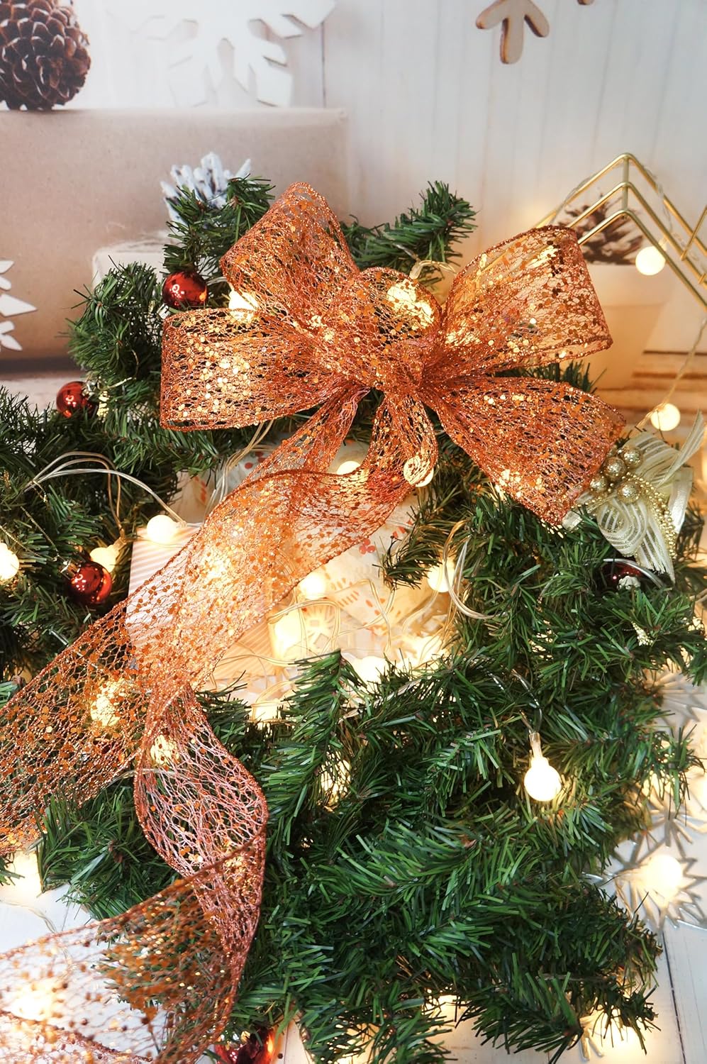 CT CRAFT LLC Sparkling Glitter Mesh Wired Ribbon 2.5" x 10 Yards Bronze Orange for Christmas Home Decor Bow Gift Wrapping DIY Crafts Wreath