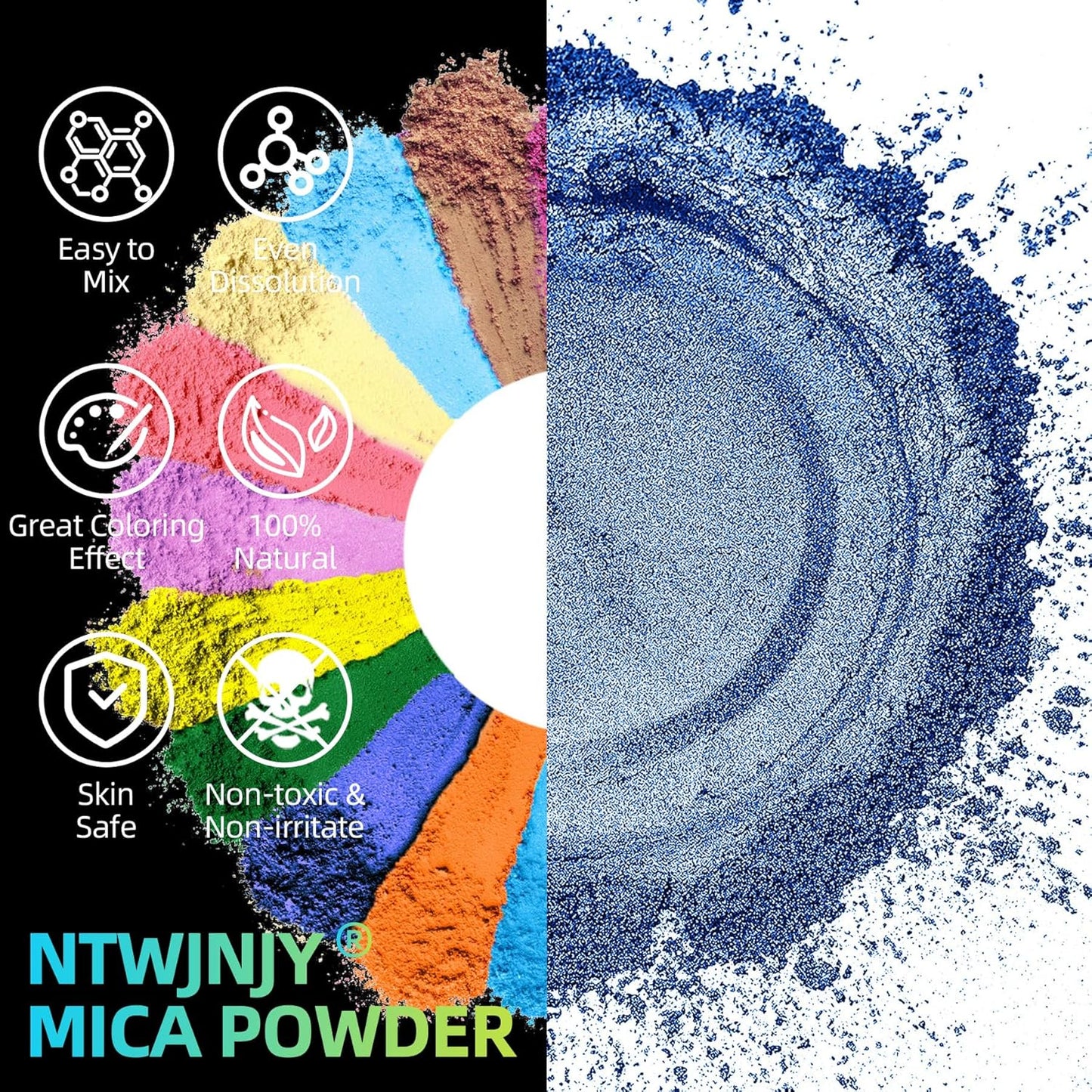 Blue Mica Powder for Epoxy Resin，Natural Shimmer Mica Powder Used for Coloring car Spray Paint, Candles, soap, Eye Shadow, Lip Gloss, Nail Polish(50g/1.7oz)