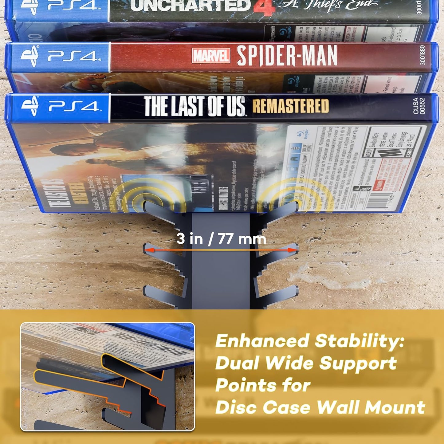 Funturbo Video Game Storage Wall Mount Game Case Holder, Metal Wall Mounted Media Storage Shelves for PS, Xbox, Switch Game Organizer (4-Pack)