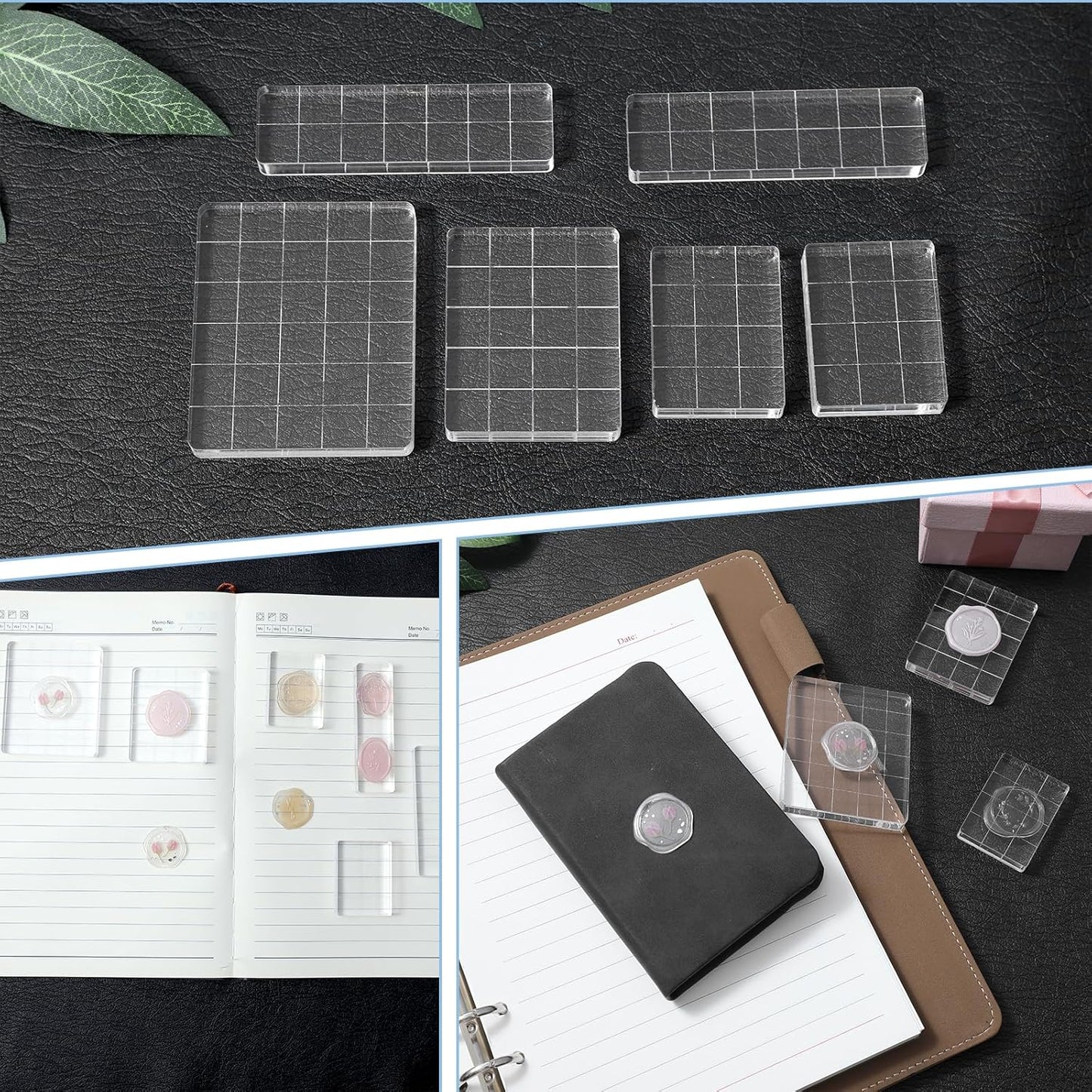 6 Pcs Acrylic Stamping Blocks,Clear Acrylic Stamp Block,Acrylics Blocks for Stamping,with Grid Lines for Scrapbooking Crafts Card Making, Assorted Sizes