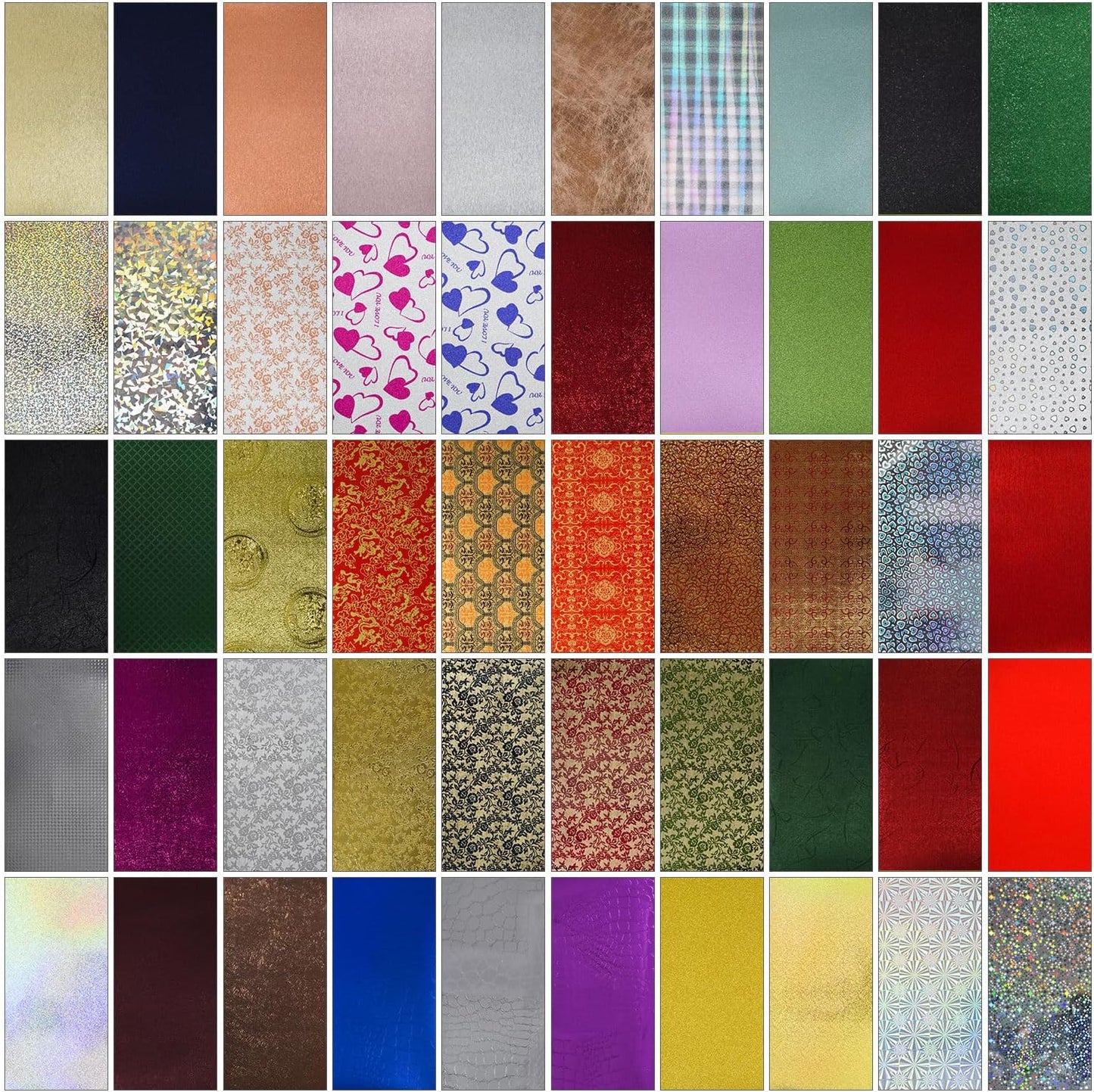 A5 GlitterTextured Scrapbook Paper - 50 Sheets Assorted Colors Designs Embossed Holographic Art Paper Pack for Greeting Cards Scrapbooking Collage Holiday Crafting