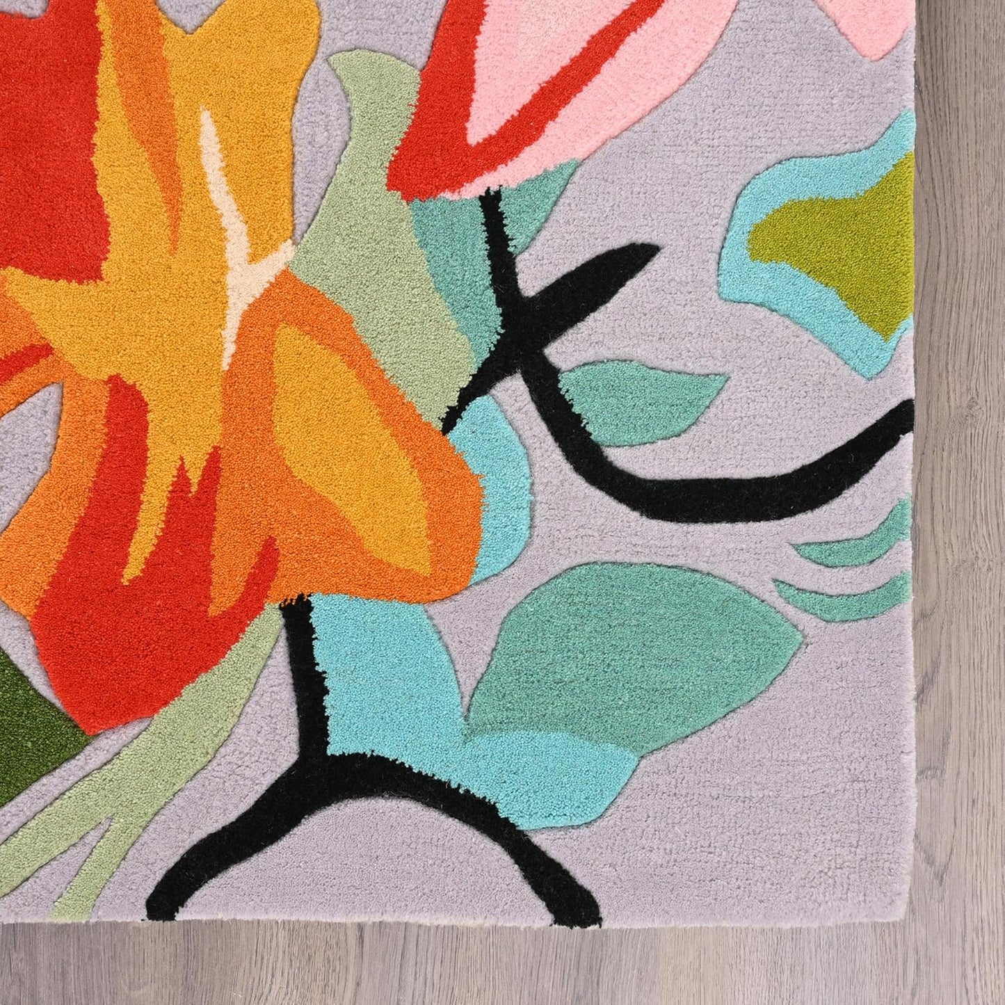 Handmade Wool Floral Area Rug for Living Room | Elegant Flower Garden Design, Soft, Thick and Durable | Bedroom, Dining Room & Home Decor Carpet (2.6' x 12', Floral K)