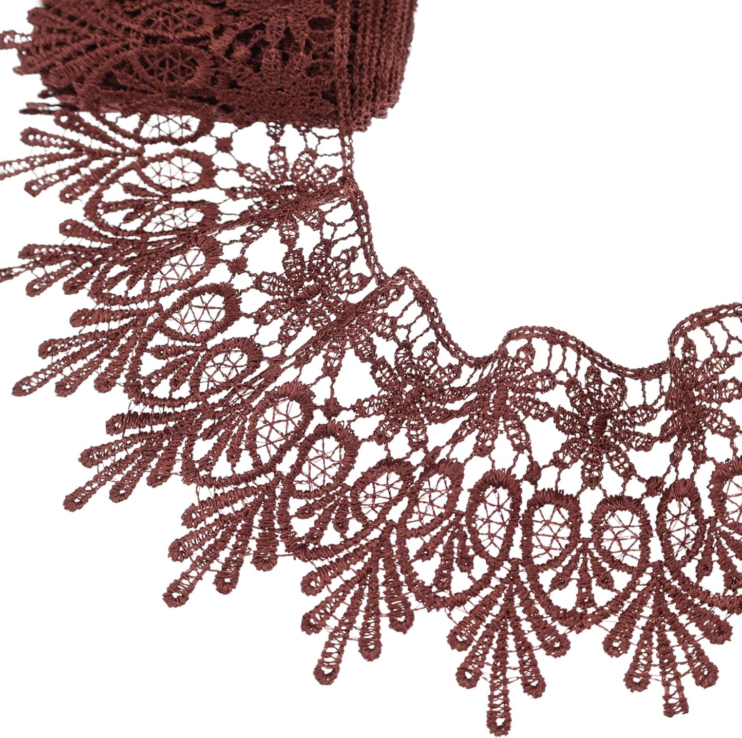 GXTIZAS Brown Lace Trim 5 Yards Wide Venise Lace Ribbon Embroidered Edge Trim for Sewing Crafts Pillow Case