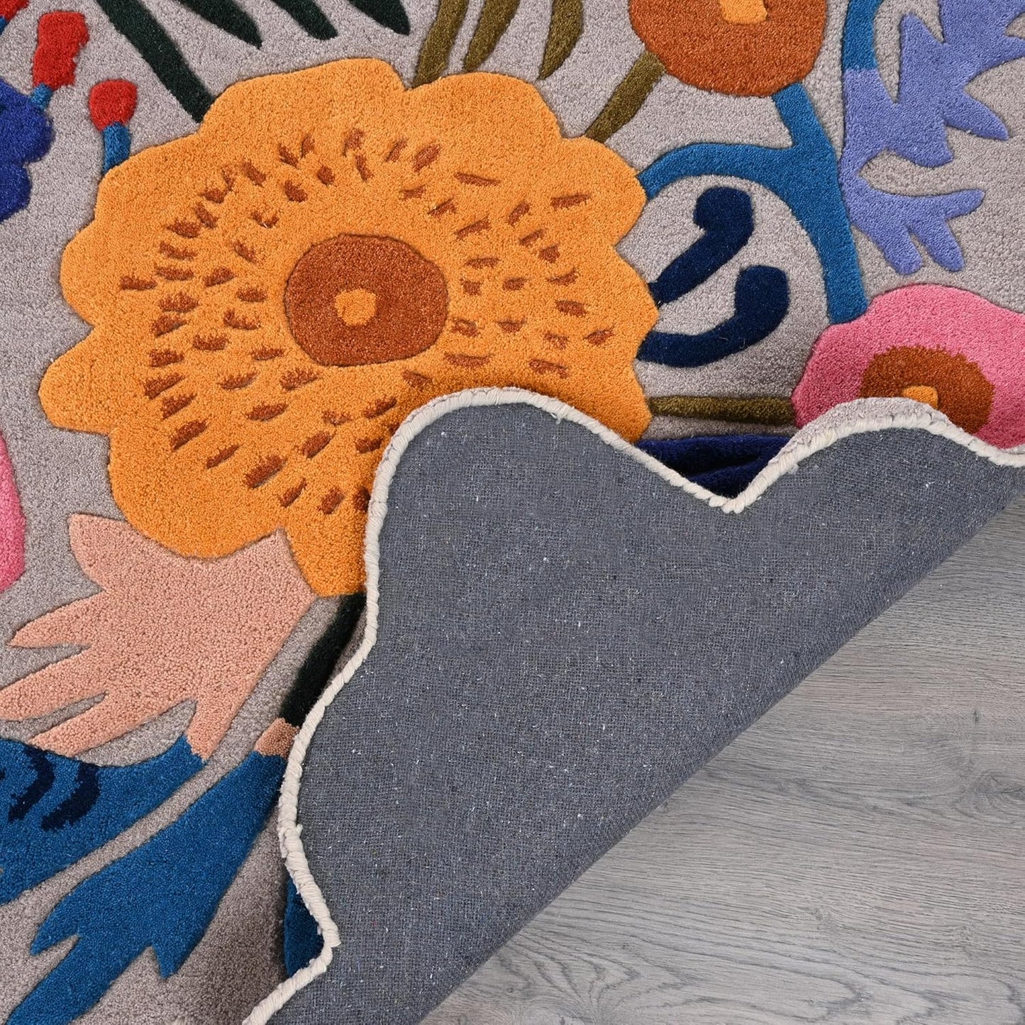 Handmade Wool Floral Area Rug for Living Room | Elegant Flower Garden Design, Soft, Thick and Durable | Bedroom, Dining Room & Home Decor Carpet (5' Round, Floral H)