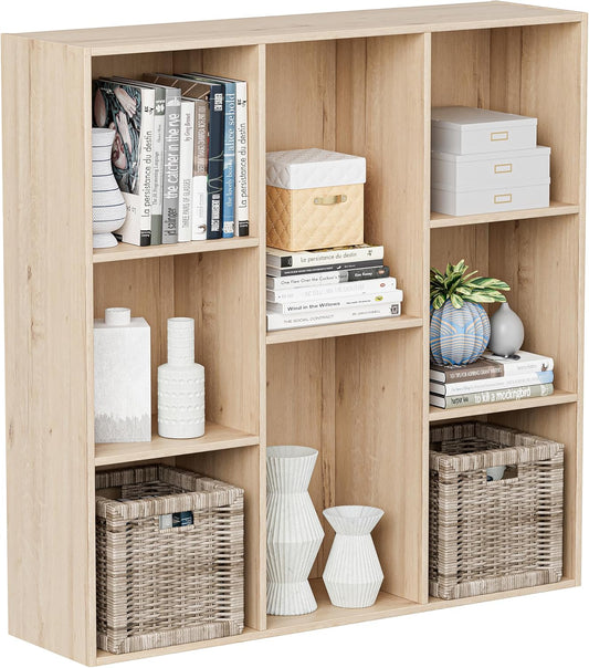 Wooden Cube Storage Organizer with Closed Back Panel, 11in Cube Shelf Opening, Bookshelf, Display Shelf,Closet Cabinet for Home and Office (White Oak, 8-Cube 35.98L*9.45W*35.91H)