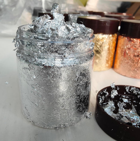 Gilding Flakes,Gold Foil Flakes for Resin,Blue Red Purple Pink Metallic Foil Flakes for Resin Jewelry Making,Nails,Painting Art,Crafts and Slime (Imitation Silver)