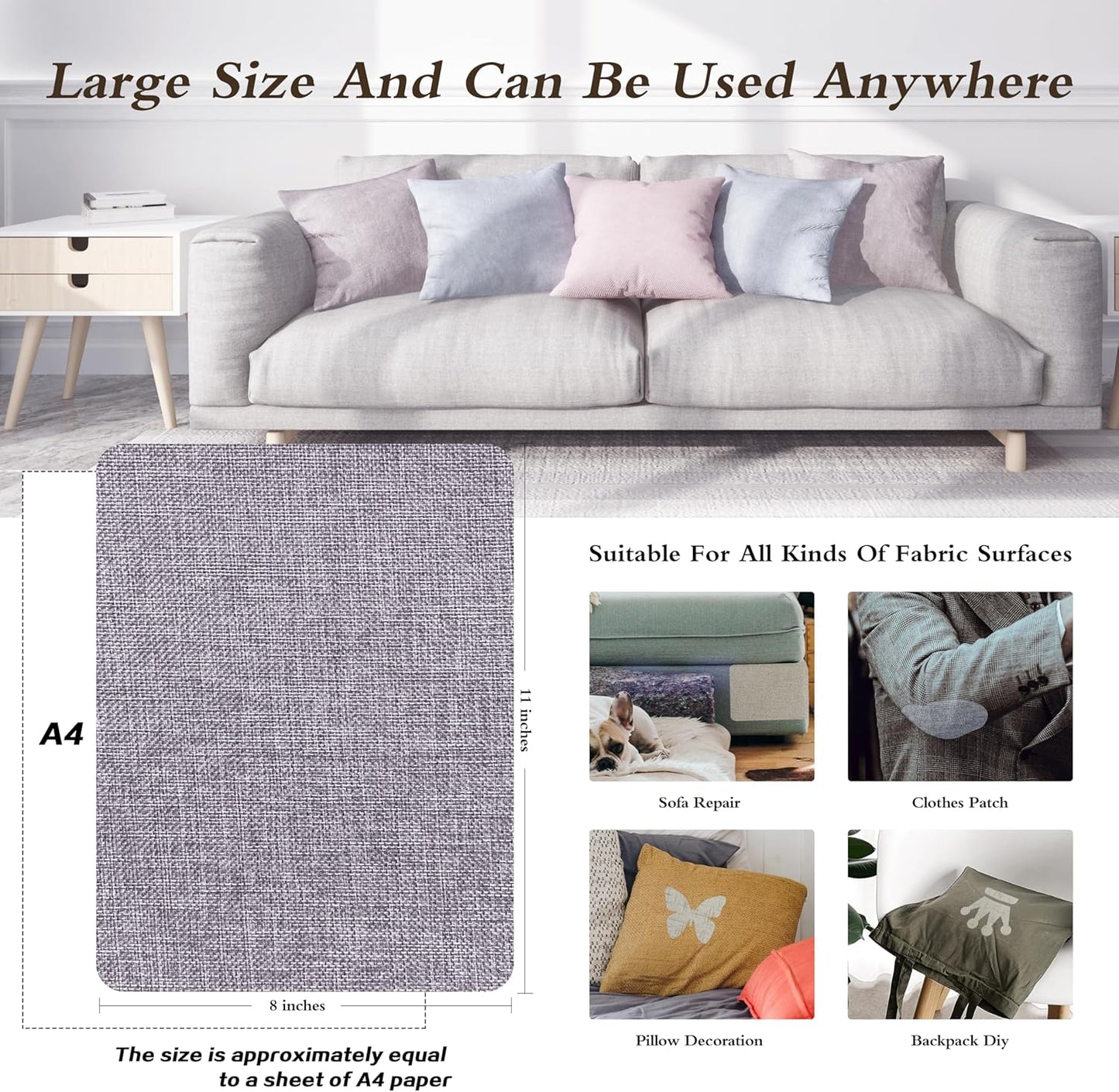 Coarse Linen Repair Patches, Self-Adhesive Linen Fabric Patches, 8X11 inch Extra Size, Multi Color.Can be Used for Linen Sofa Repair and Linen Clothes Repair.(8" x 11",Light Grey)