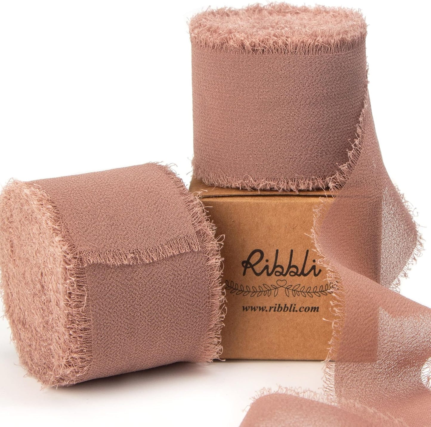 Ribbli Antique Mauve Chiffon Ribbon 1-1/2 inch x 20 Yard Handmade Fringe Chiffon Silk Ribbon,Black Ribbon for Wedding Invitations, Bridal Bouquets Wrapping, Flower Arrangement Decoration