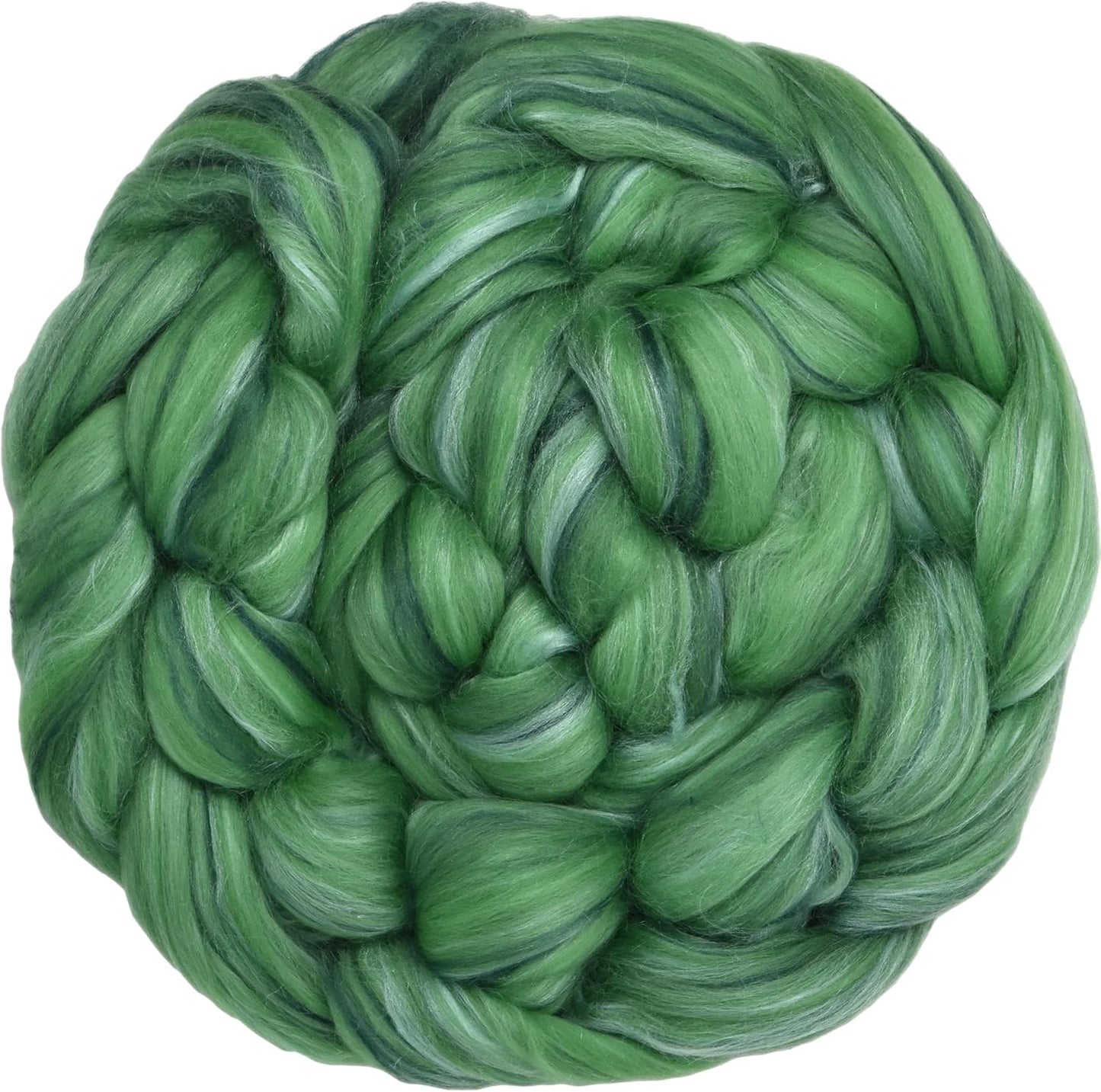Merino Silk Luxe Tonal Designer Blend. Superfine Merino, Mulberry Silk, Tussah Silk. Top Roving for Spinning or Felting. Velvet Moss 4oz