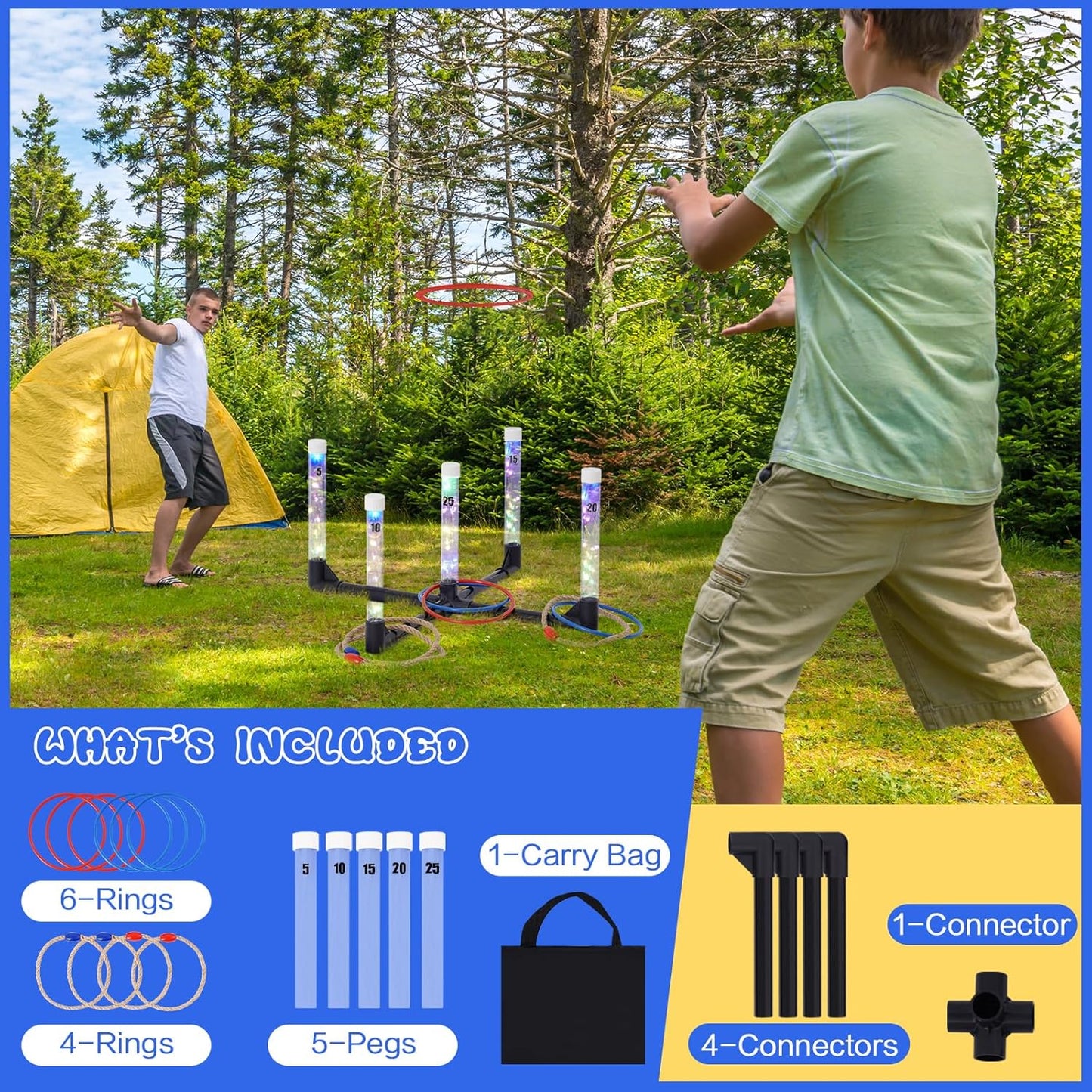 YEEA LED Ring Toss Game for Kids, Adults | Glow in The Dark LED Outdoor Yard Games | Perfect for Camping, Beach, and Backyard Family Gatherings
