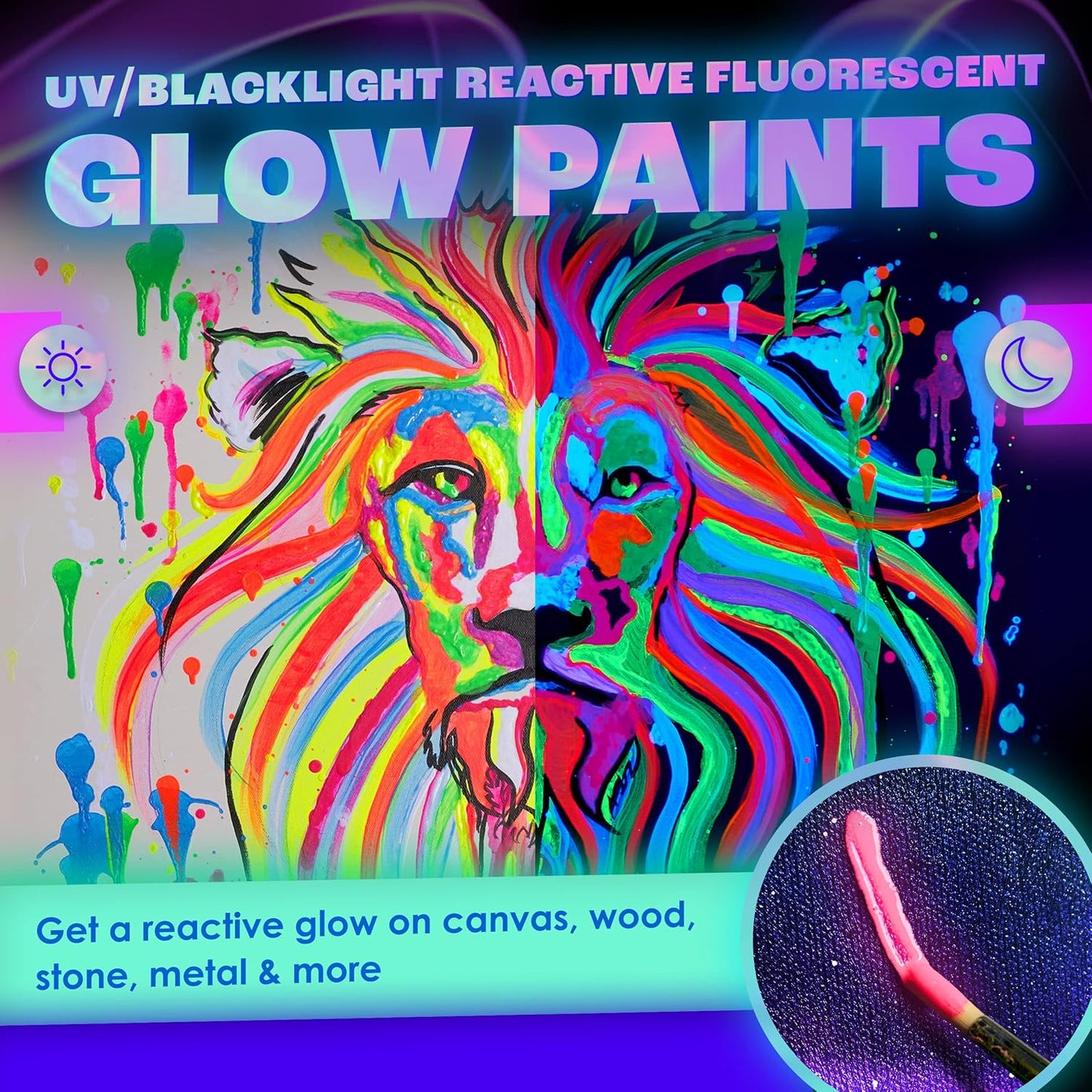 Glow in the Dark Paint - Pack of 8 Multi-Surface UV Paint Set - UV & Blacklight Activated, Self Luminous, 20mL - Perfect for Halloween and Holiday Decor, Easter Egg Painting Decoration