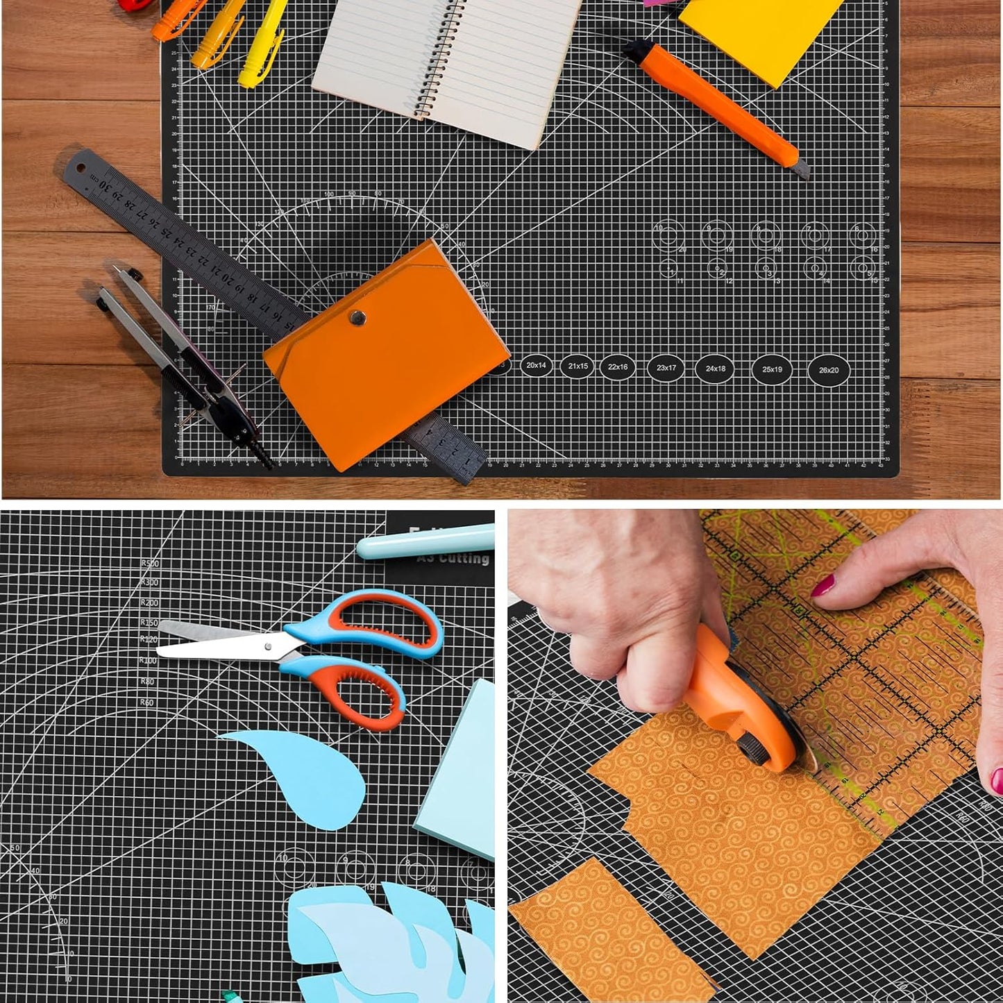 Falling in Art Self Healing Cutting Mat, 18x24" Cutting Mats for Sewing, Double-sided 5-Ply Fabric Cutting Board for Crafting, Quilting and Sewing Projects, Black