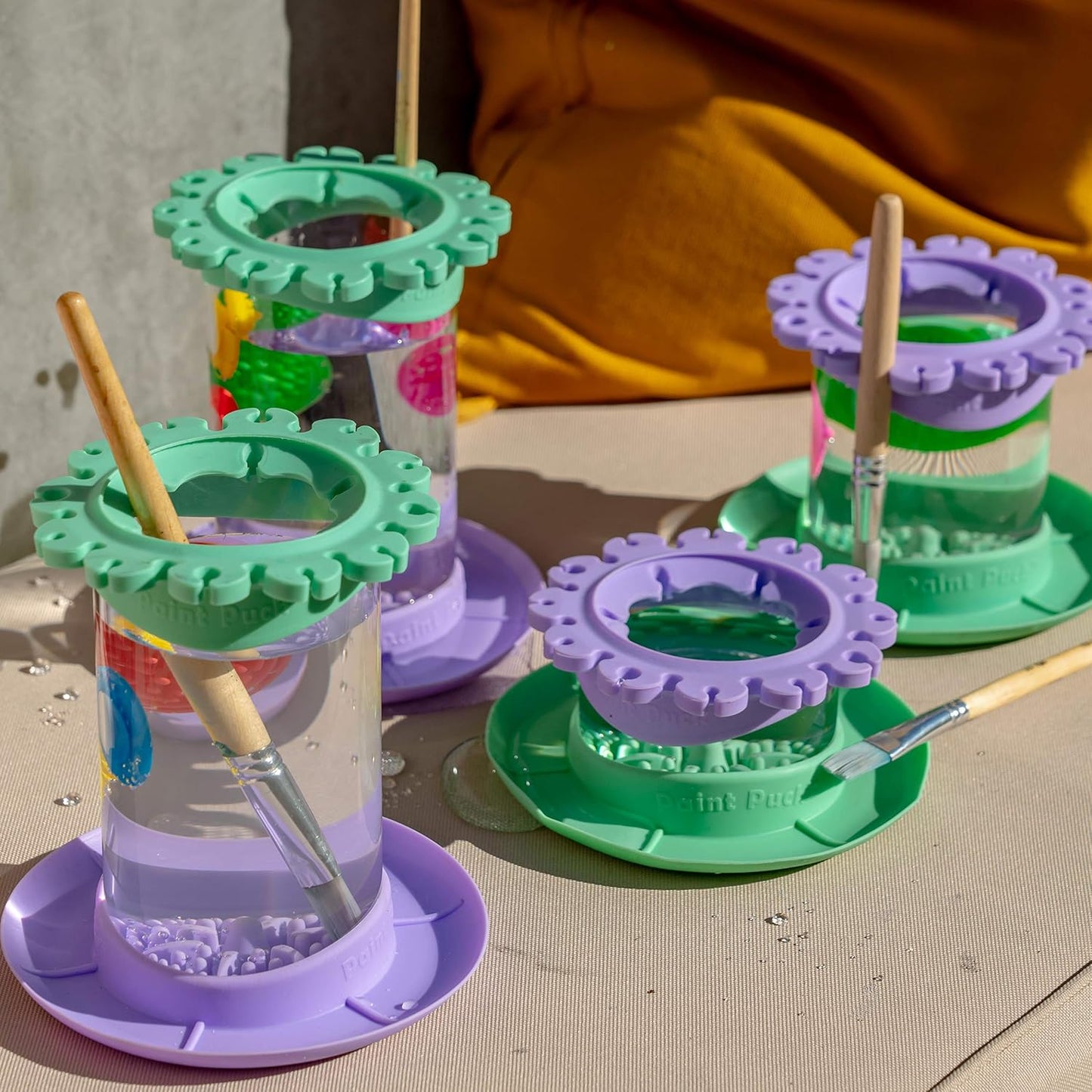 Paint Puck Ultimate Rinse Cup Paint Brush Cleaner (Blue, Jar) - Non-Spill Paint Water Cup & Brush Cleaner with Brush Holder, Squeegee Lips & Drip Tray for Acrylic, Watercolor & Art Supplies