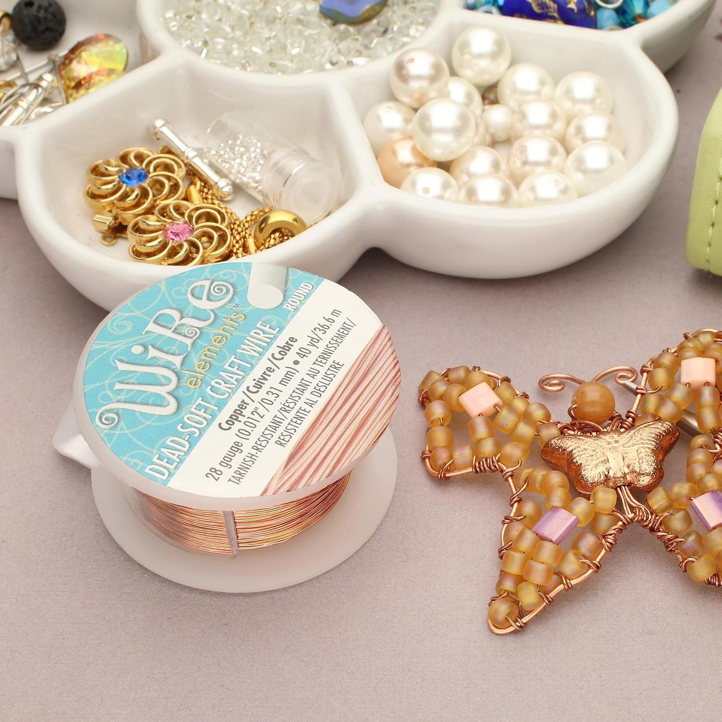 The Beadsmith Wire Elements Craft Wire – Tarnish Resistant, Soft Temper, Round, Copper Color – 0.32mm, 28 Gauge, 40 Yard Spool – Jewelry Making, Wire Wrapping, Floral, & Other DIY Crafts