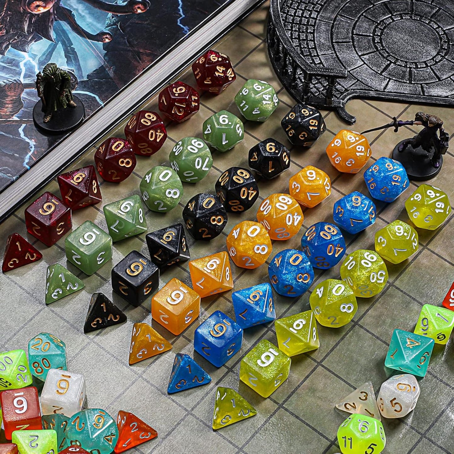 CiaraQ DND dice Set 10x7 Polyhedral Dice (70 pcs) for Dungeons and Dragons RPG MTG Role Playing Table Games with 1 Drawstring Bag