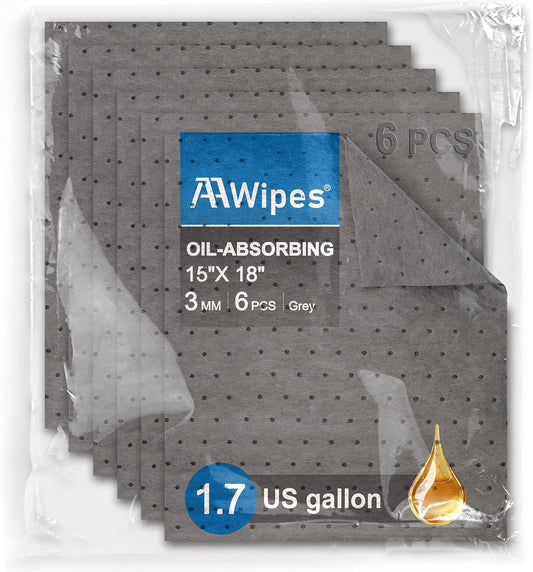 AAwipes Oil Absorbent Pads Mat Pre-Grade Universal Pads Absorbs All Liquids 3MM Thicker More Absorption for Garage, Car, Truck, Motorcycle - Grey 6 Pack 15" X 18" OG1518-6S