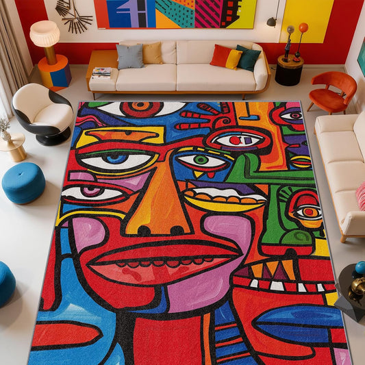 Colorful Rug - 8x10 Rug, Abstract Area Rugs,Pop Art Graffiti Multicolor Non Slip Shed Resistant Extra Large Carpets Home Decor