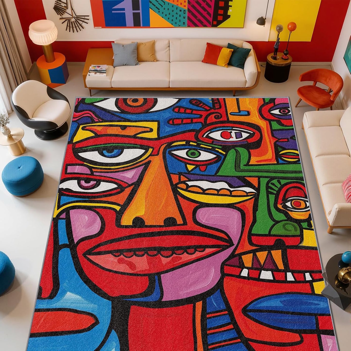 Abstract Rugs for Bedroom - 5x8 Rug - Abstract Rug - Colorful Graffiti Area Rug - Modern Geometric Pop Art Rugs - Multicolor Artistic Carpet - Home Decor