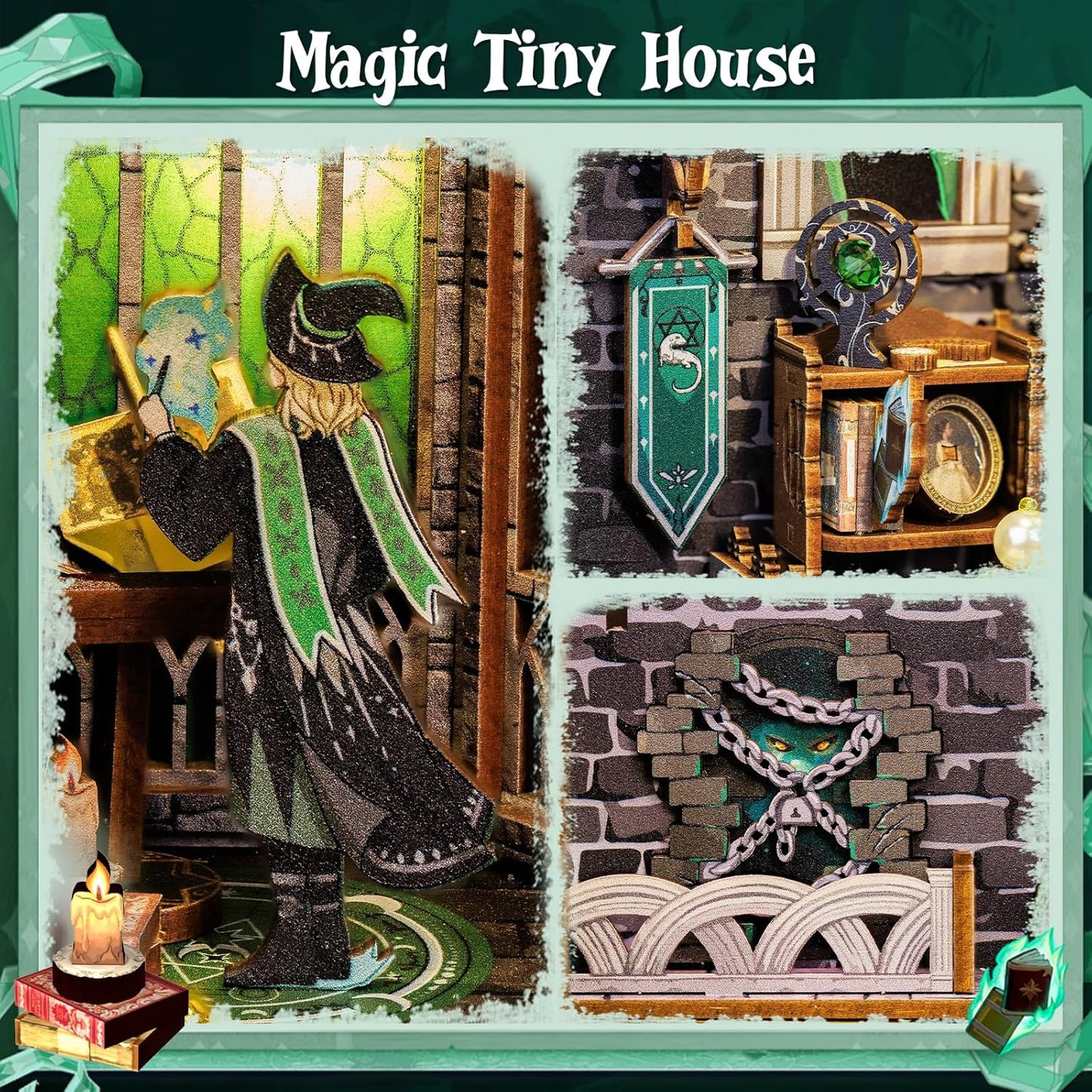 CUTEBEE Book Nook Kit, DIY Booknook Miniature House Tiny House 3D Wooden Puzzle Dollhouse Kit for Adults and Teens, Bookshelf Insert Decor, DIY Craft Gift Model Build