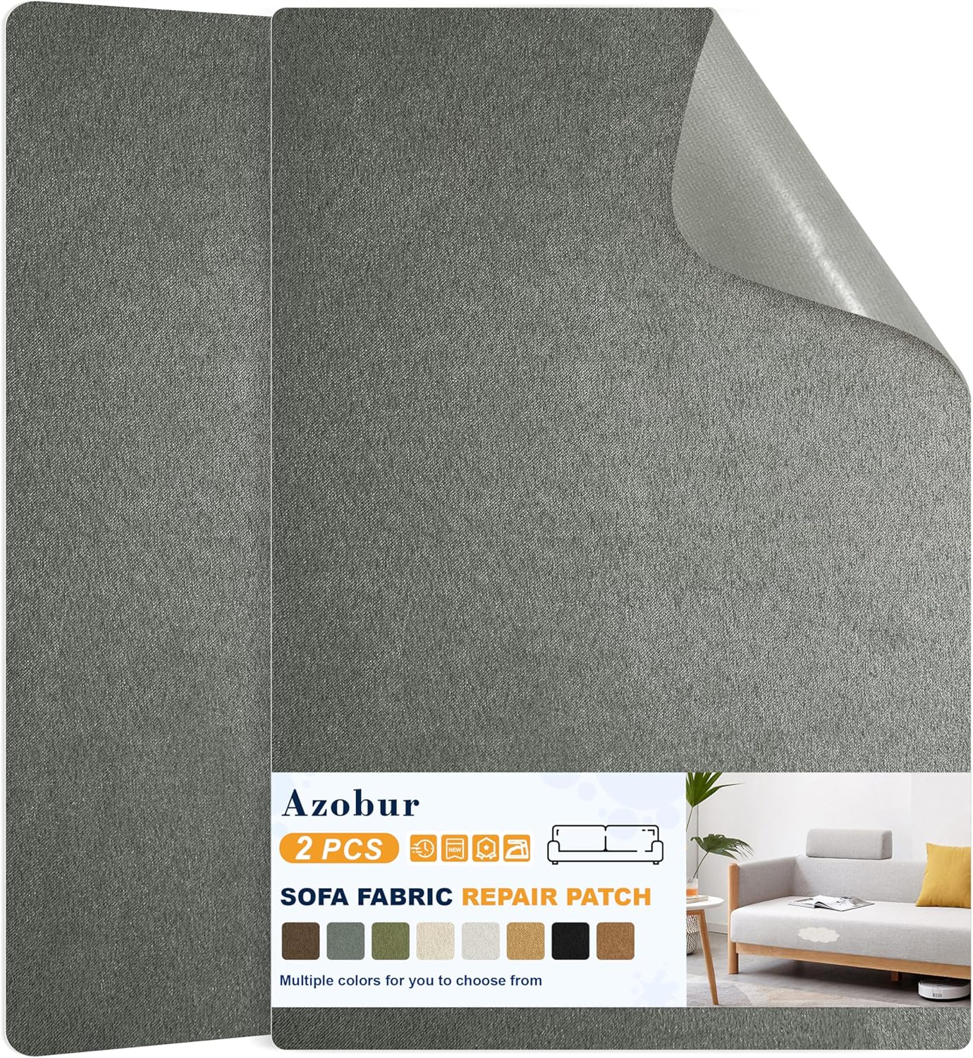 Azobur Couch Patch Repair Fabric,Microfiber Fabric, Self-Adhesive, for Sofa Repair and Upholstery, 2 Pieces, 9.5 x 11 inches (Gray)