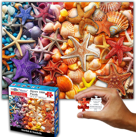 Think2Master Colorful Rainbow of Starfish & Seashells 1000 Pieces Large Format Jigsaw Puzzle for Kids 12+, Teens, Adults & Families. Beautiful Vibrant Illustration Artwork Size: 26.8” X 18.9”