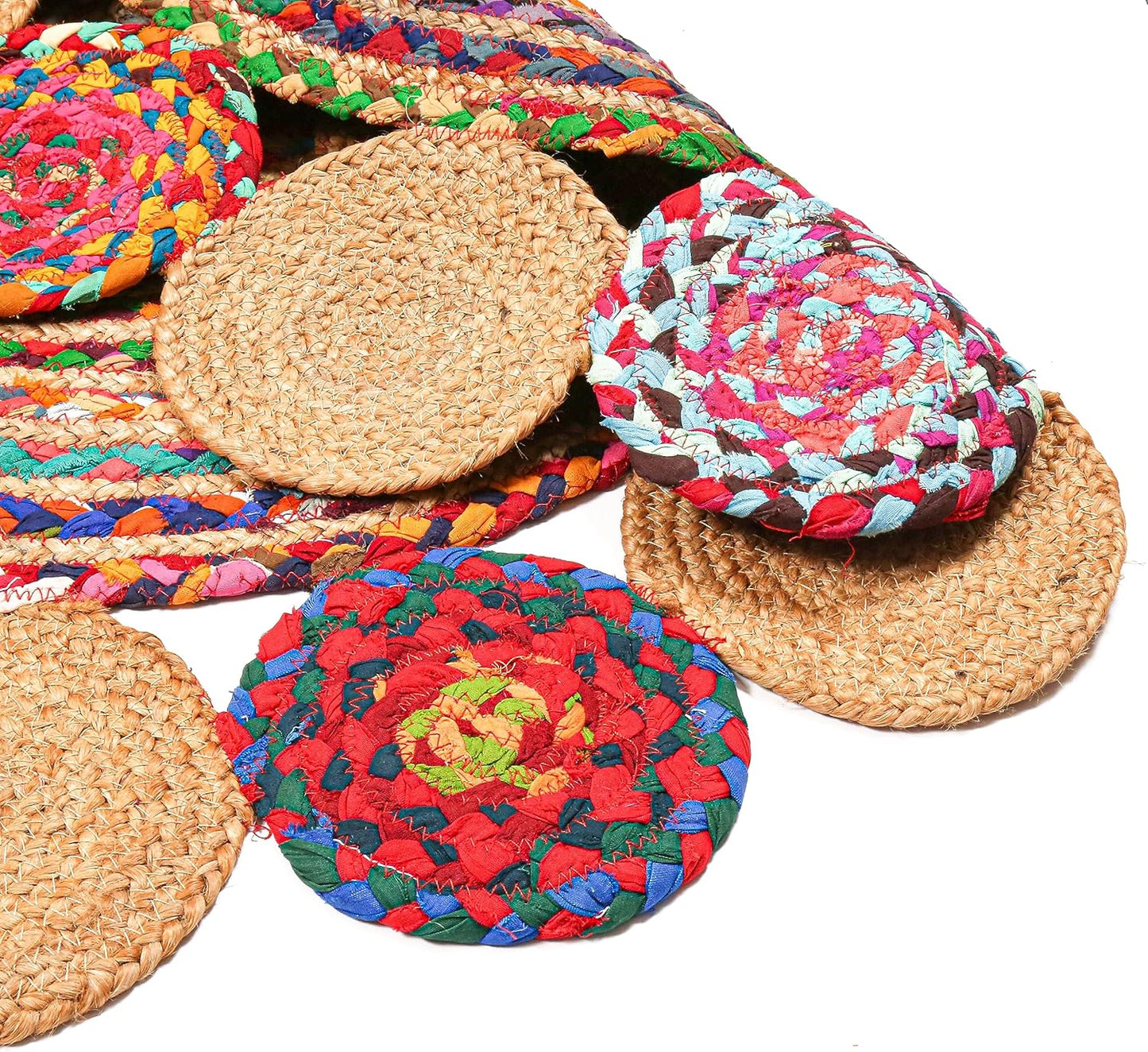 3' Round Handwoven Jute Chindi Area Rug - Colorful Boho Rugs for Living Room - Hand Braided Multicolor Bohemian Rug for Farmhouse, Bedroom, Dining Room, Classroom, Hallway, Kitchen, Office