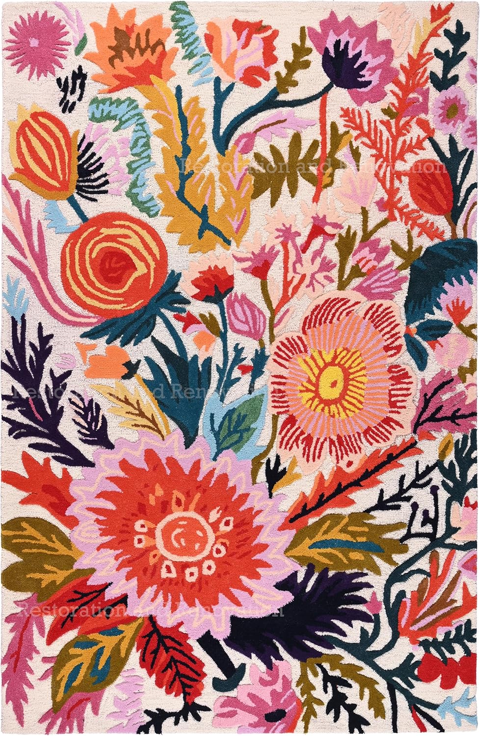 Handmade Wool Floral Area Rug for Living Room | Elegant Flower Garden Design, Soft, Thick and Durable | Bedroom, Dining Room & Home Decor Carpet (5' Round, Floral E)