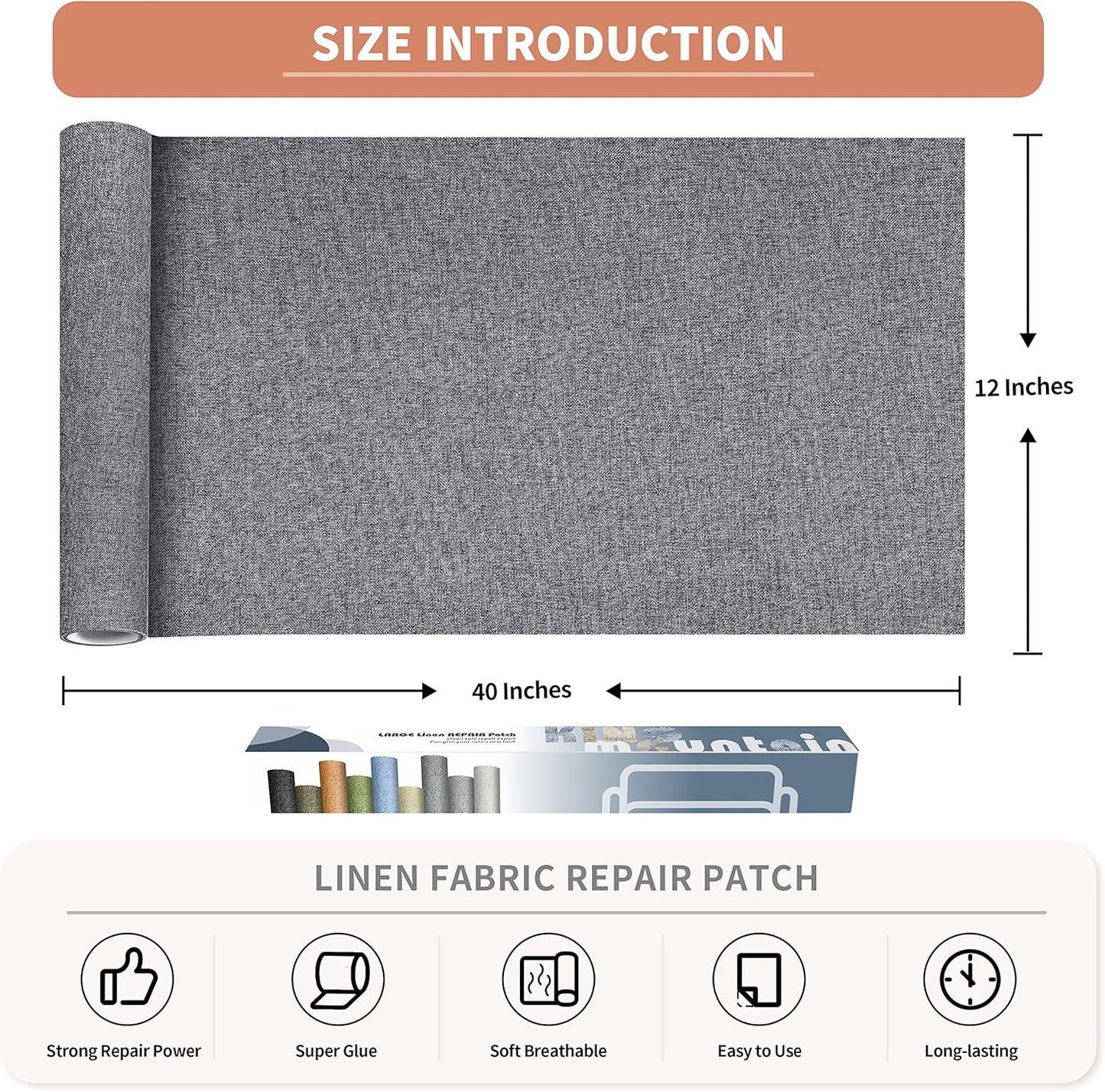 Fine Linen Fabric Patches, Self-Adhesive, Extra Large 12x40 Inch, Multi Color, for Sofa & Clothes Repair