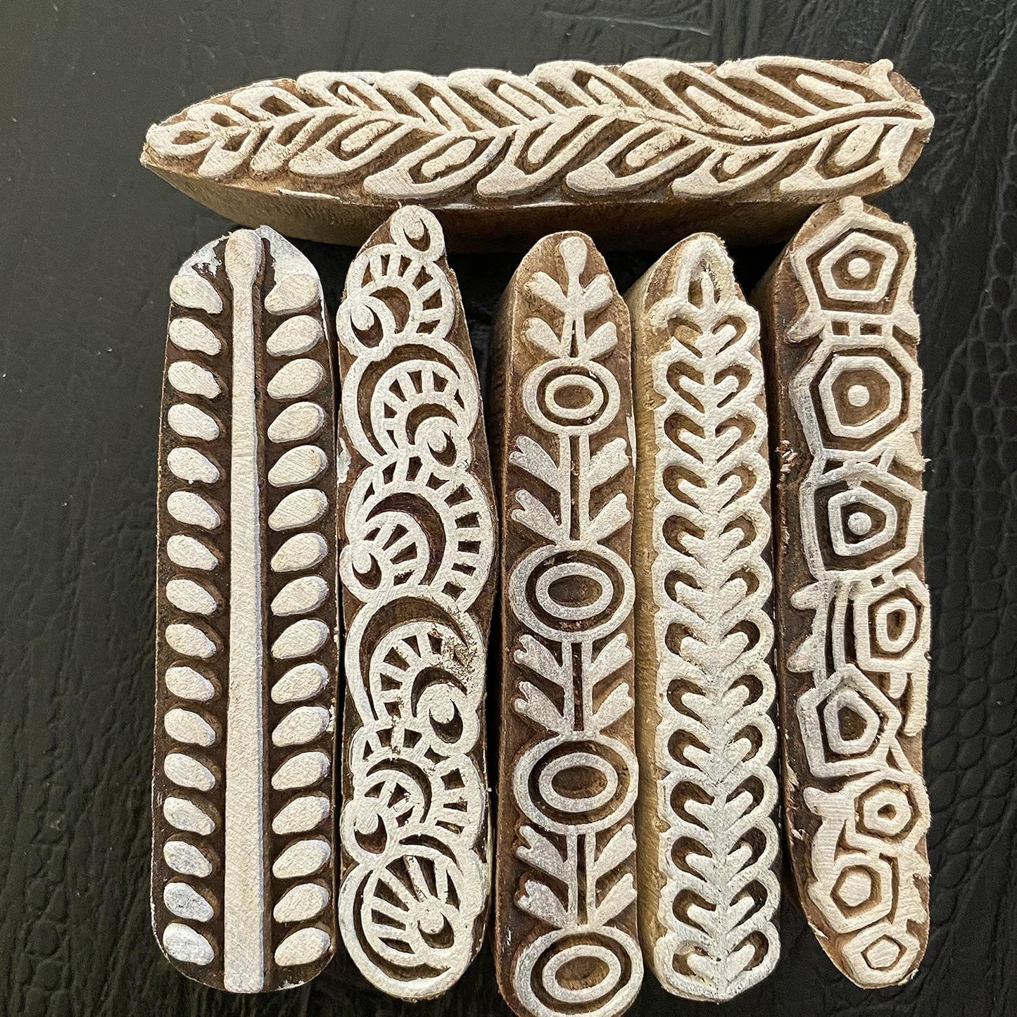 AnNafi® Mehendi Print Blocks| Border Pattern Wooden Stamps (Set of 10)| Fabric Wooden Stamps Border Pattern Printing Blocks| Designer Craft for Mehandi Textile Pottery Saree Border Canvas Painting |